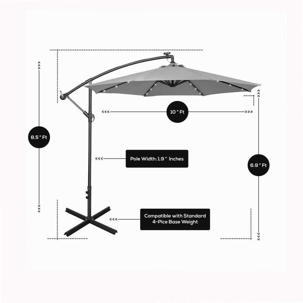 Parasol de terrasse éclairé à énergie solaire de 3 m avec pied
