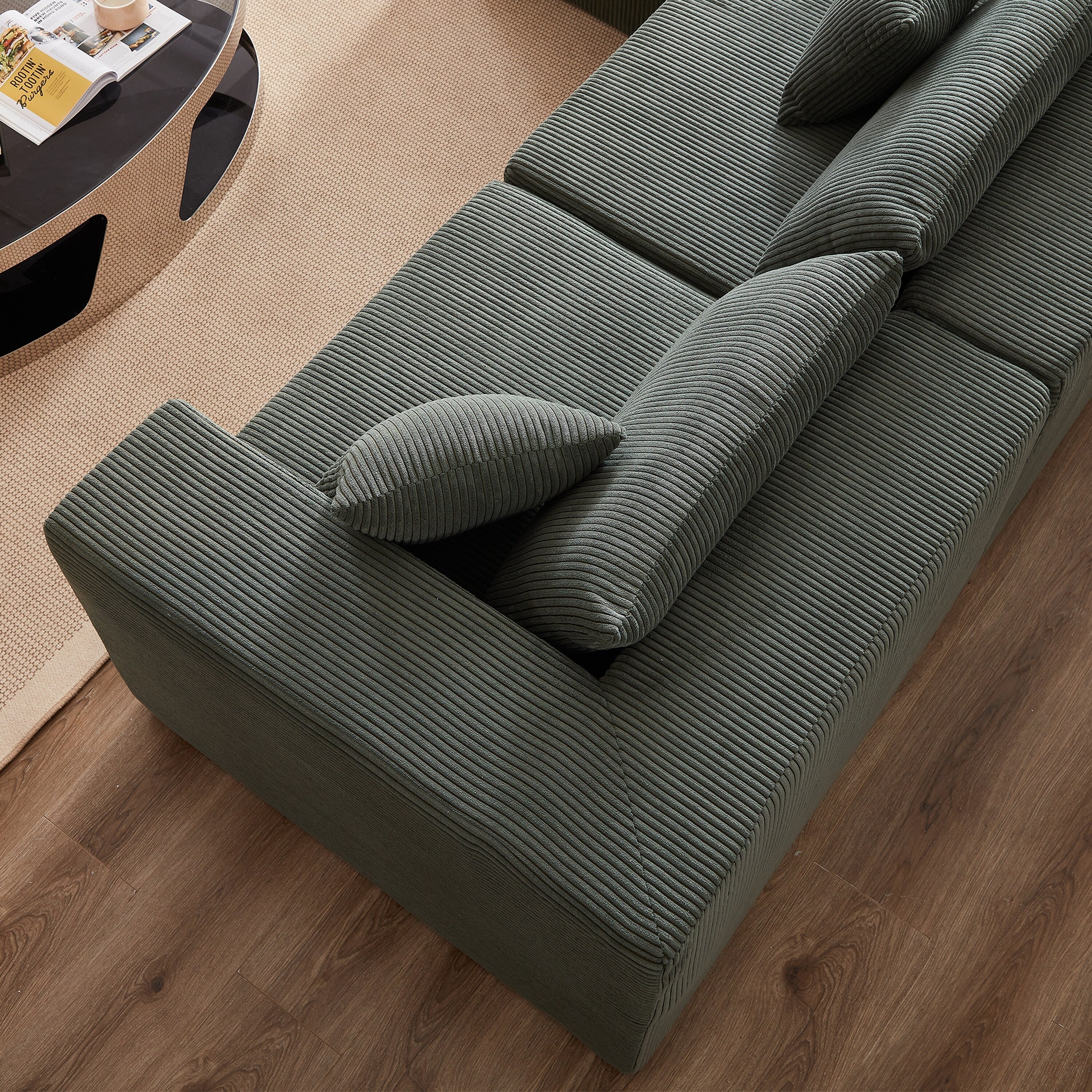 Canapé modulaire en L de 104 pouces en velours côtelé, ensemble de canapés de sol, canapé compressé rempli de mousse, combinaison gratuite de 4 pièces