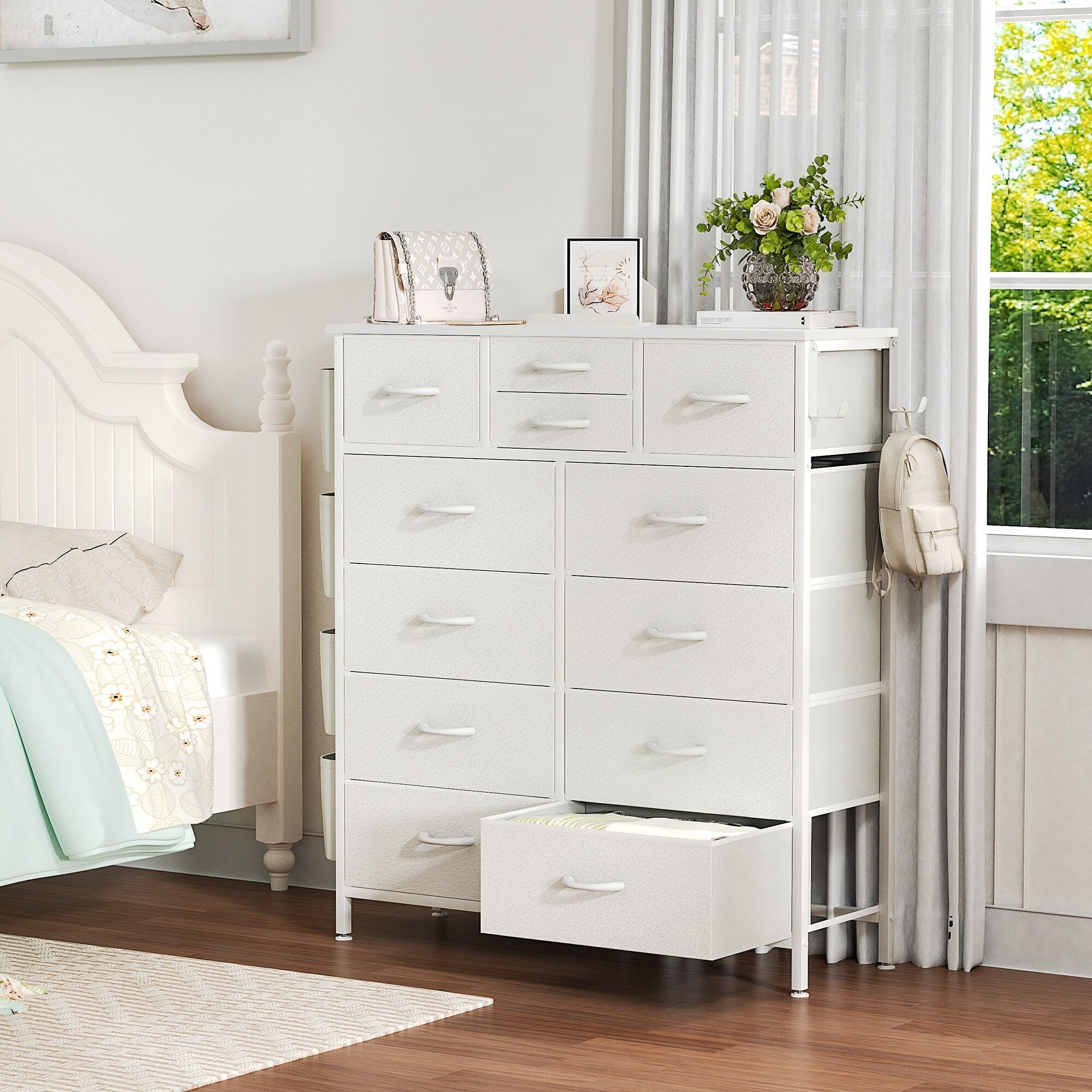 Commode haute en tissu à 12 tiroirs pour chambre à coucher