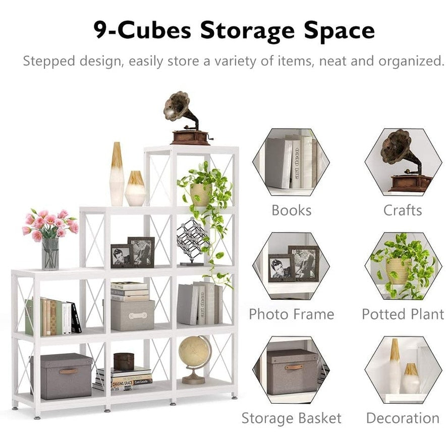 Bibliothèque échelle à 12 étagères, bibliothèque d'angle industrielle