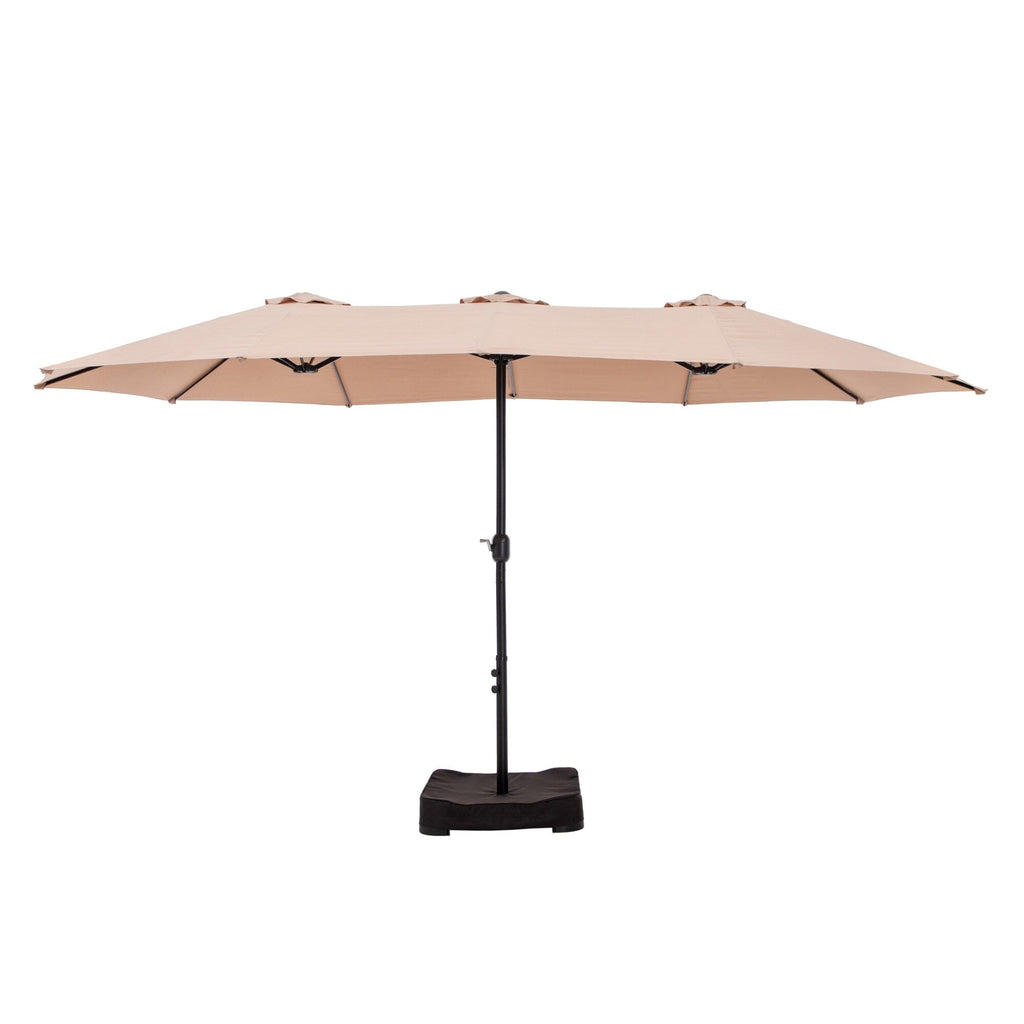 Parasol de marché extérieur rectangulaire à manivelle double face de 15 pieds, parasol de patio éclairé par LED solaire avec base incluse