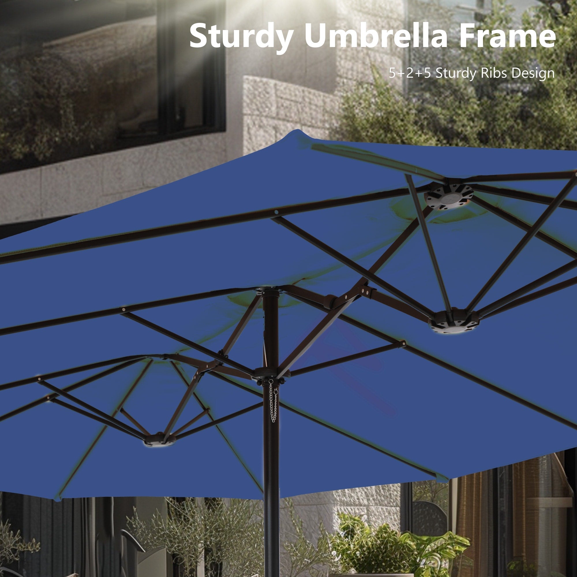 Parasol double extra large de 15 pieds pour patio double face de MAISON ARTS avec base incluse