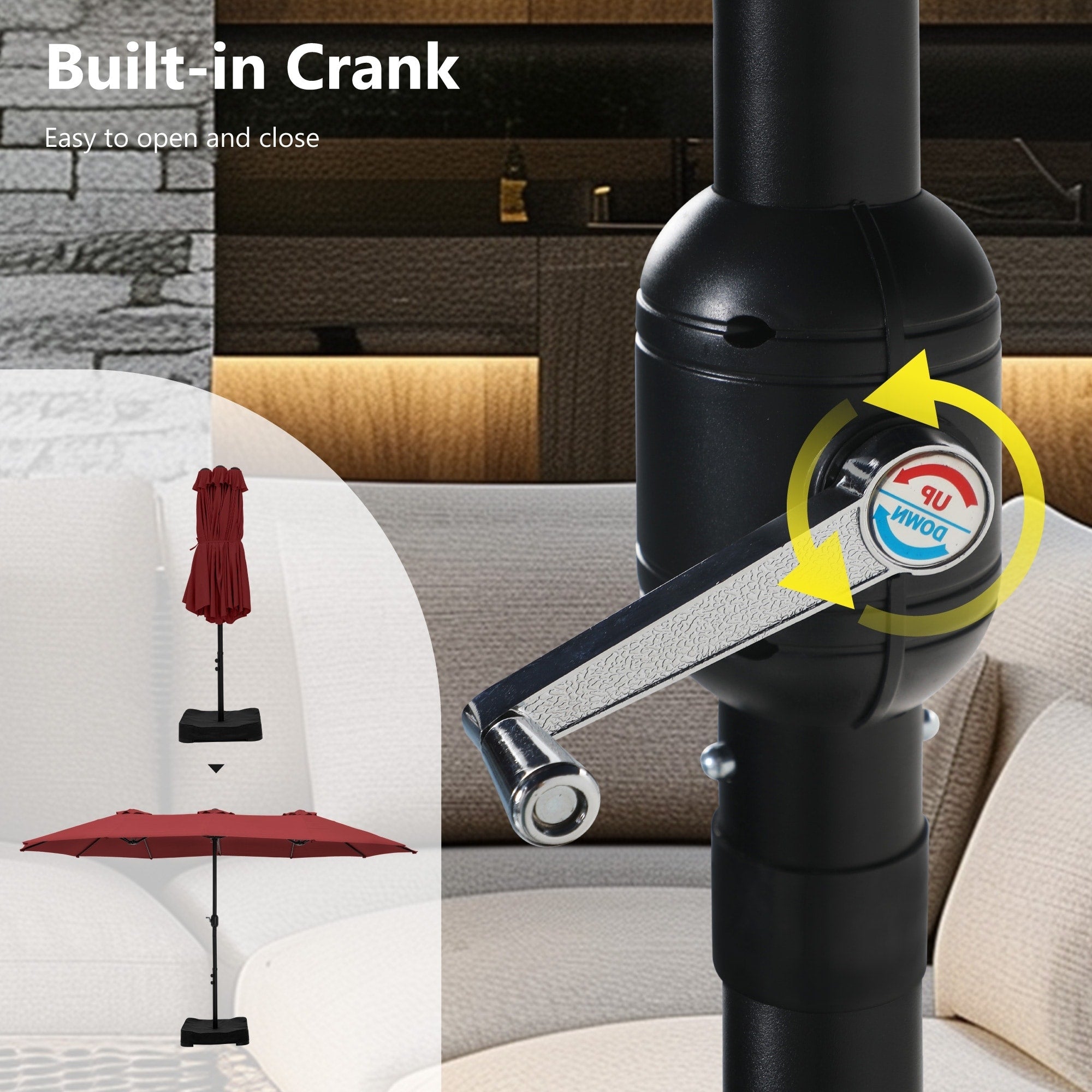 Parasol double extra large de 15 pieds pour patio double face de MAISON ARTS avec base incluse