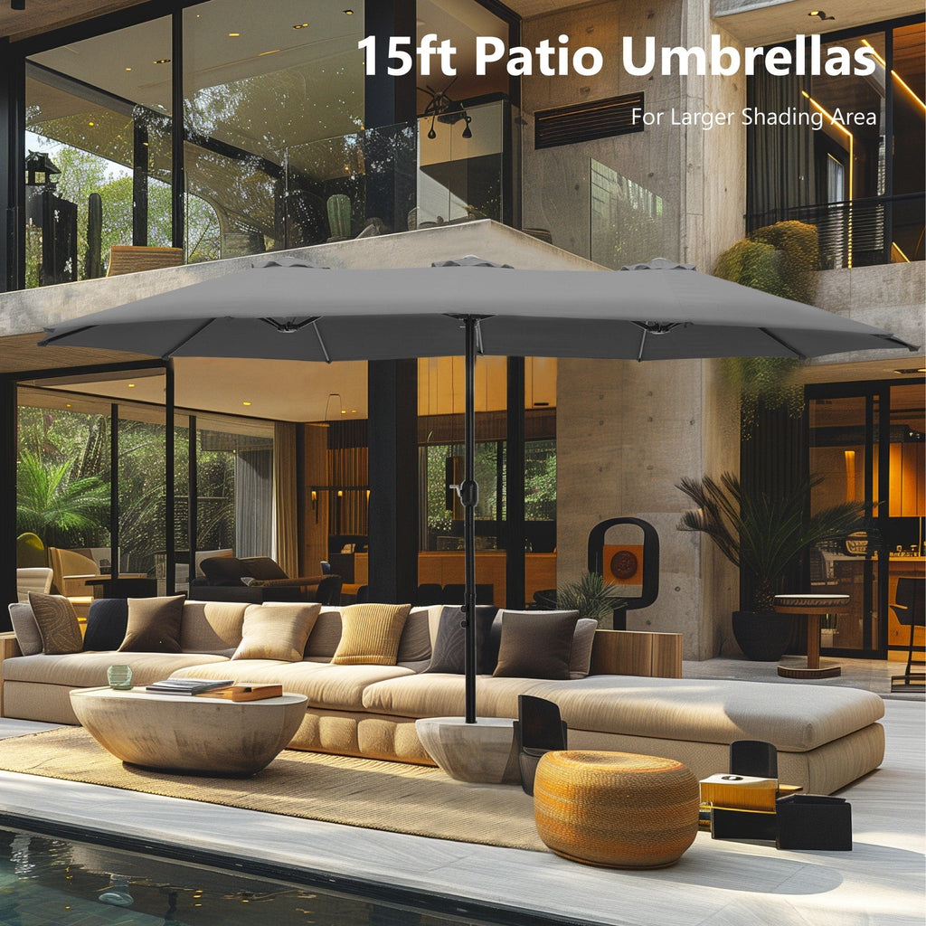 Parasol double extra large de 15 pieds pour patio double face de MAISON ARTS avec base incluse