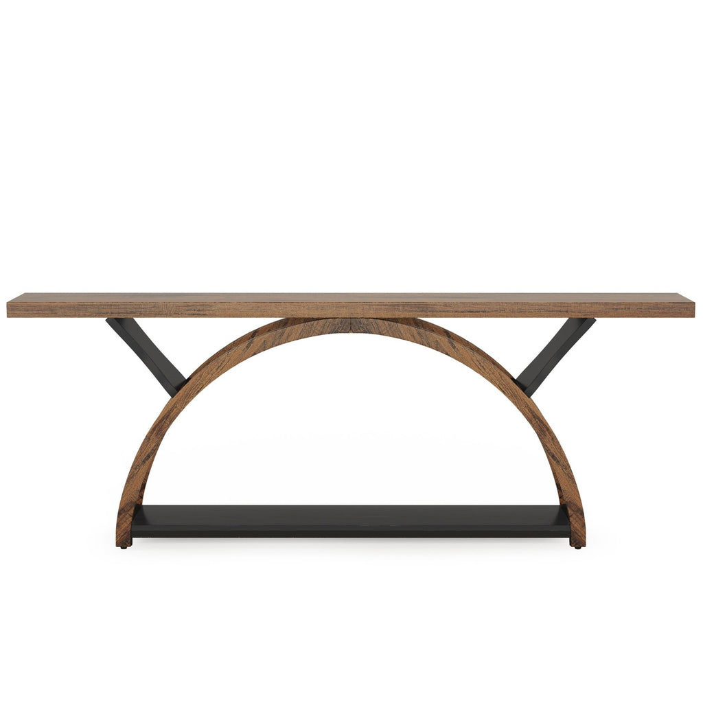 Console étroite à deux niveaux avec cadre semi-circulaire pour entrée, tables d'appoint de couloir grises