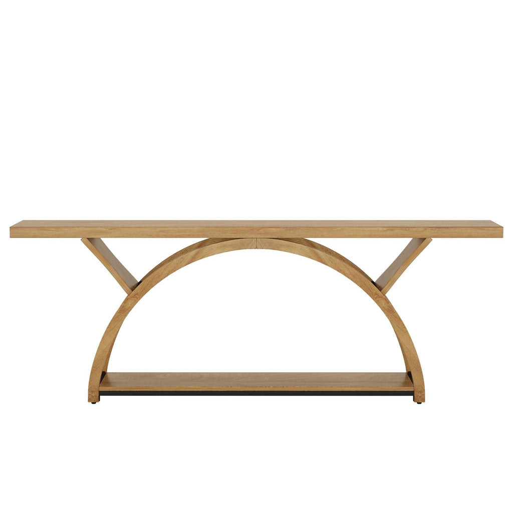 Console étroite à deux niveaux avec cadre semi-circulaire pour entrée, tables d'appoint de couloir grises