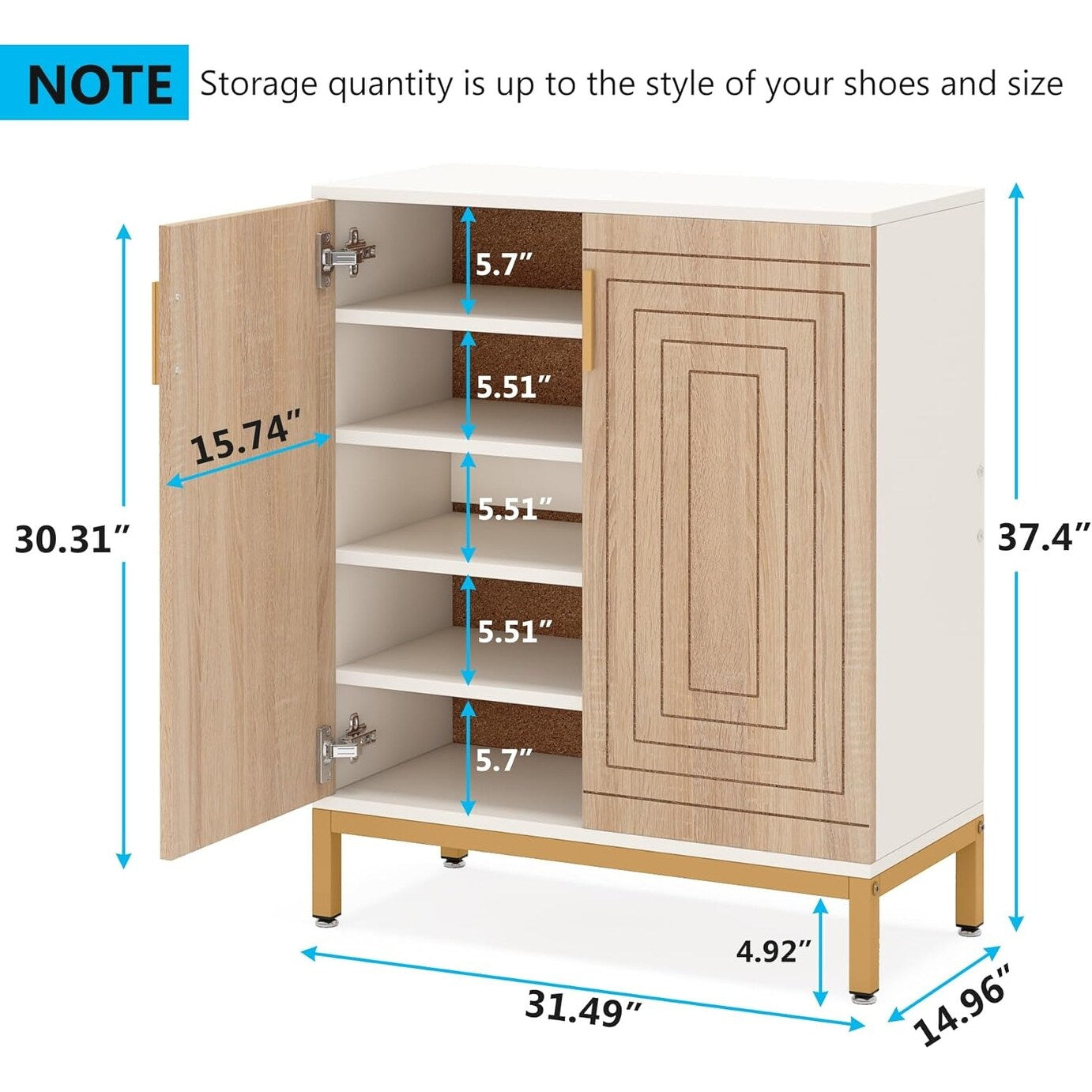 Meuble de rangement à chaussures moderne avec portes, 20 paires, 6 niveaux, pour entrée