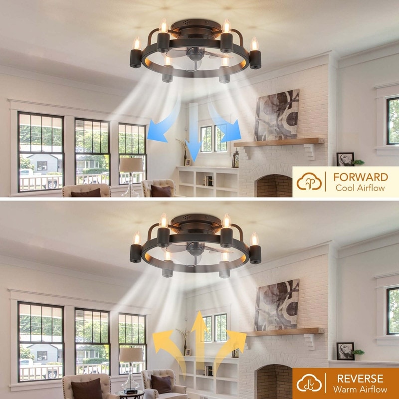 Ventilateur de plafond moderne de style ferme de 20 po, éclairage LED discret à encastrer avec télécommande pour salon