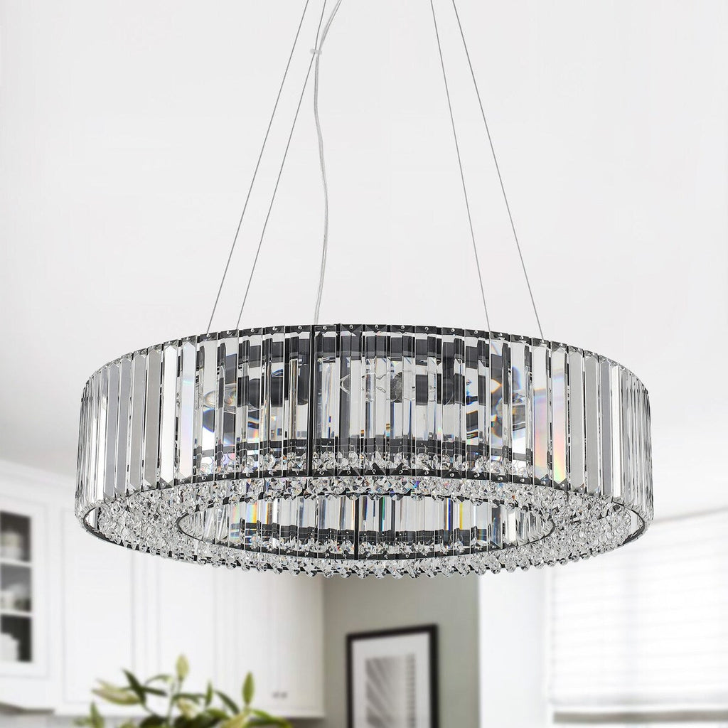 Lustre de ferme de 63 cm à 8 lumières, lustre en cristal, lustre tambour pour salle à manger, salon, chambre à coucher, cuisine