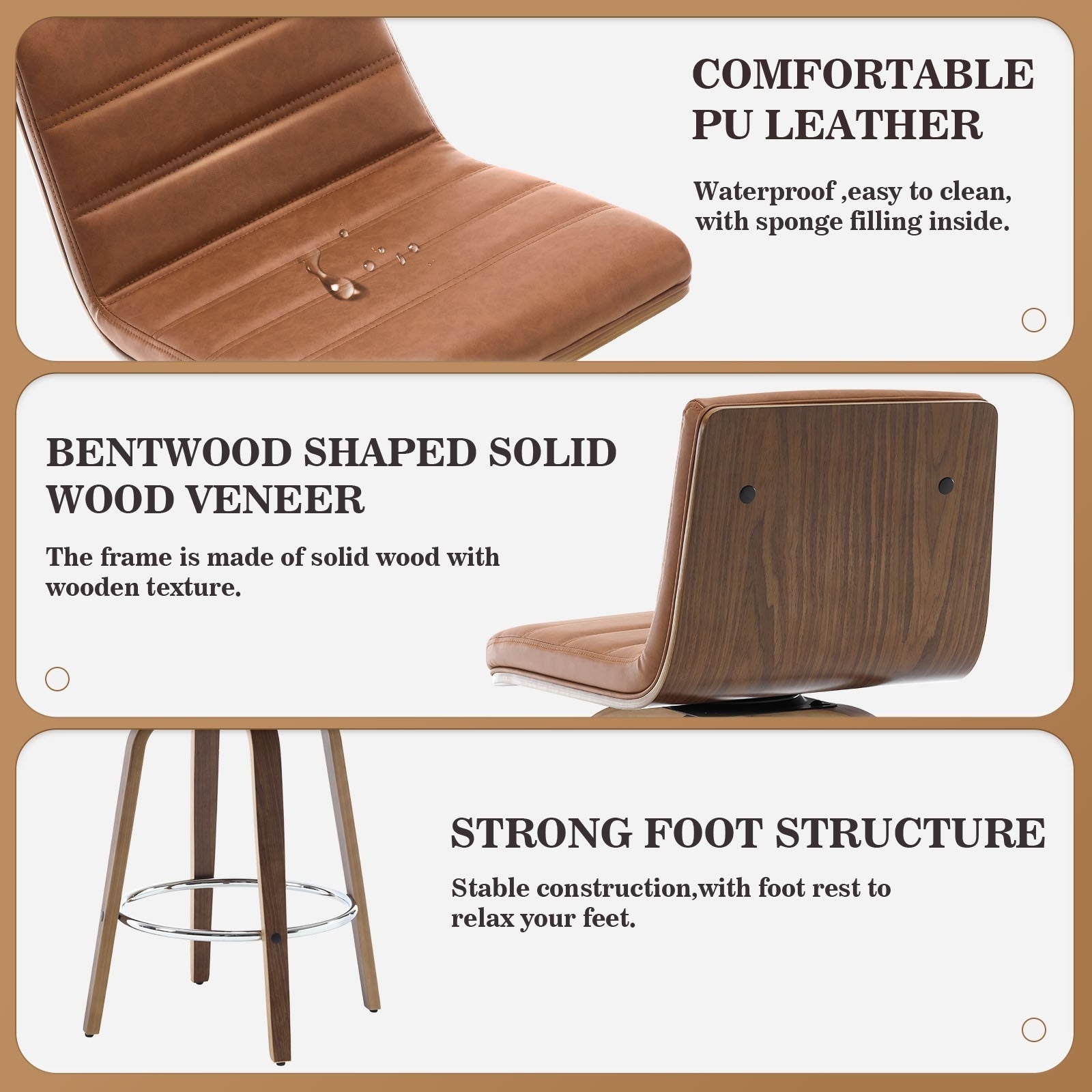 Tabourets de bar/comptoir pivotants en similicuir 26/29, lot de 2/3