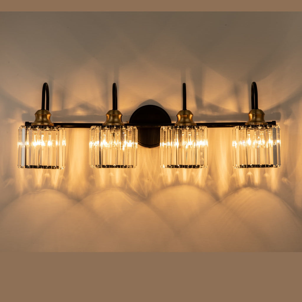 Applique murale de salle de bain moderne à 3 ou 4 lumières, en cristal, à intensité variable et linéaire, au-dessus du miroir