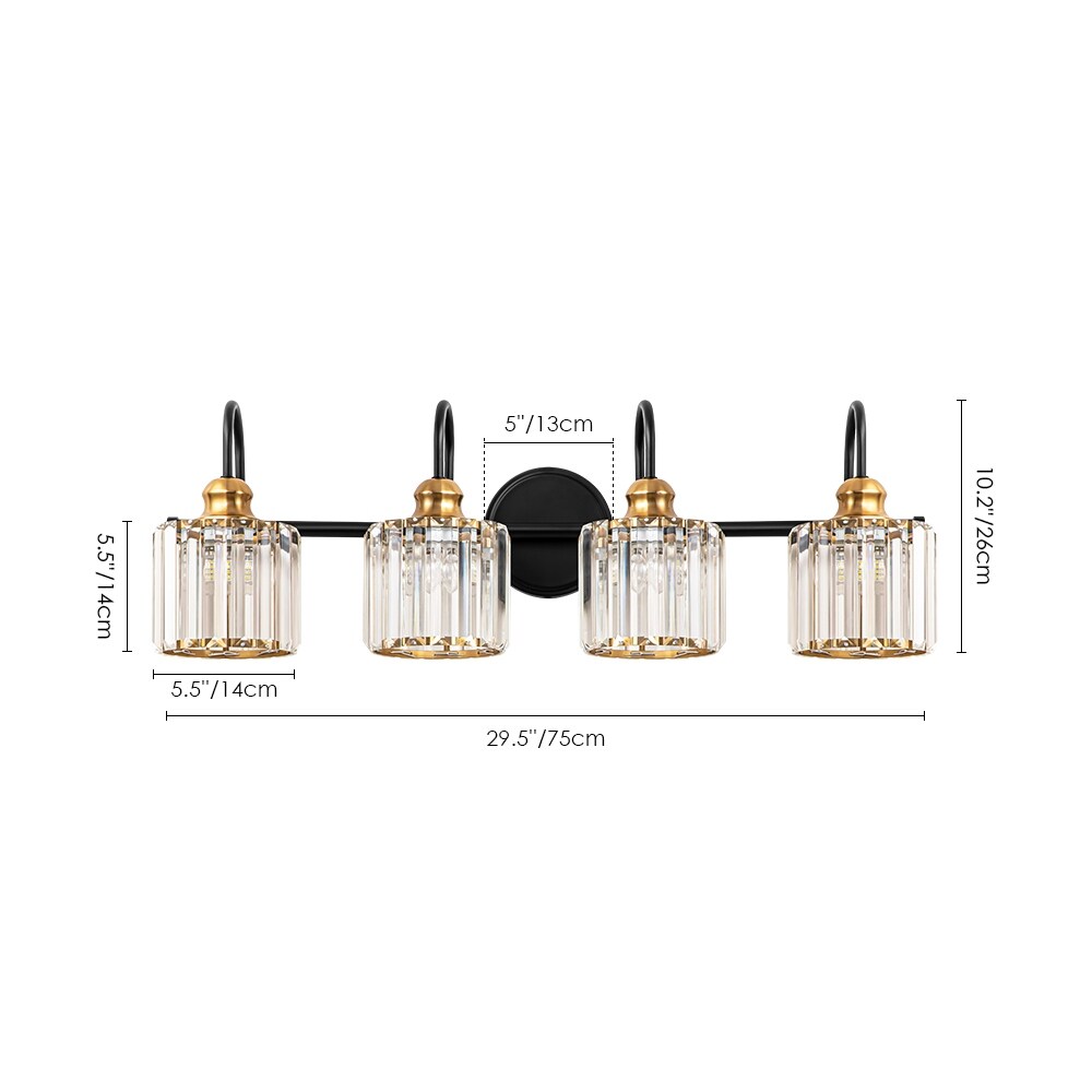 Applique murale de salle de bain moderne à 3 ou 4 lumières, en cristal, à intensité variable et linéaire, au-dessus du miroir