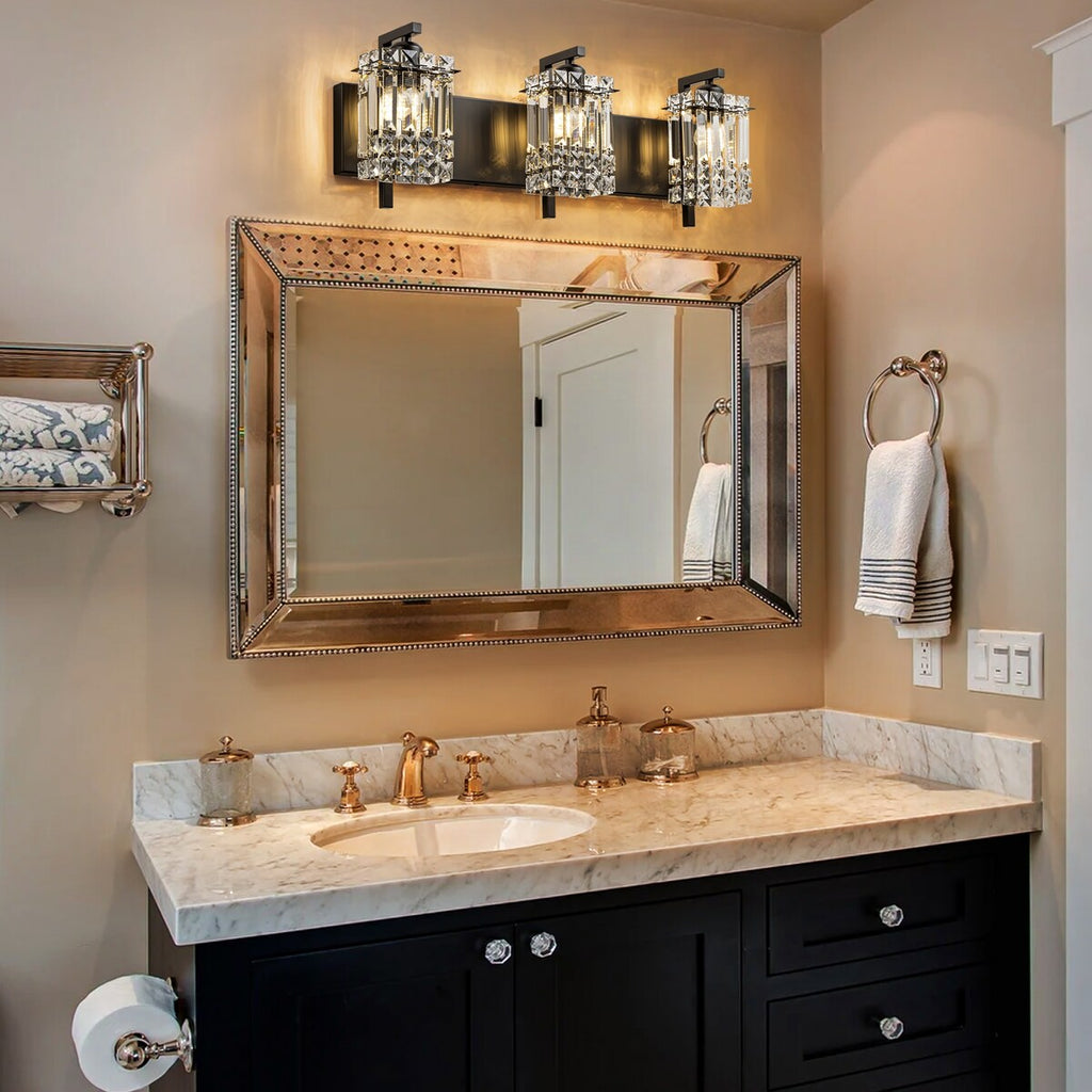 Applique murale en cristal à 3 lumières pour miroir de salle de bain moderne et glamour