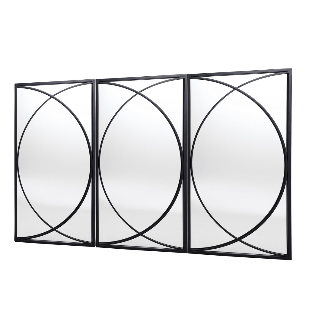 Ensemble de 3 miroirs muraux rectangulaires en métal noir - 31,9 H x 15,75 L x 0,75 P