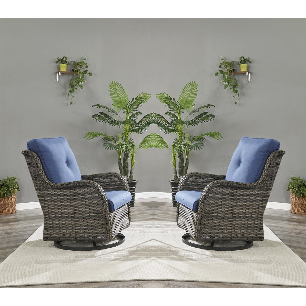 Fauteuil à bascule pivotant d'extérieur Gymojoy 3 pièces en osier avec coussin et table