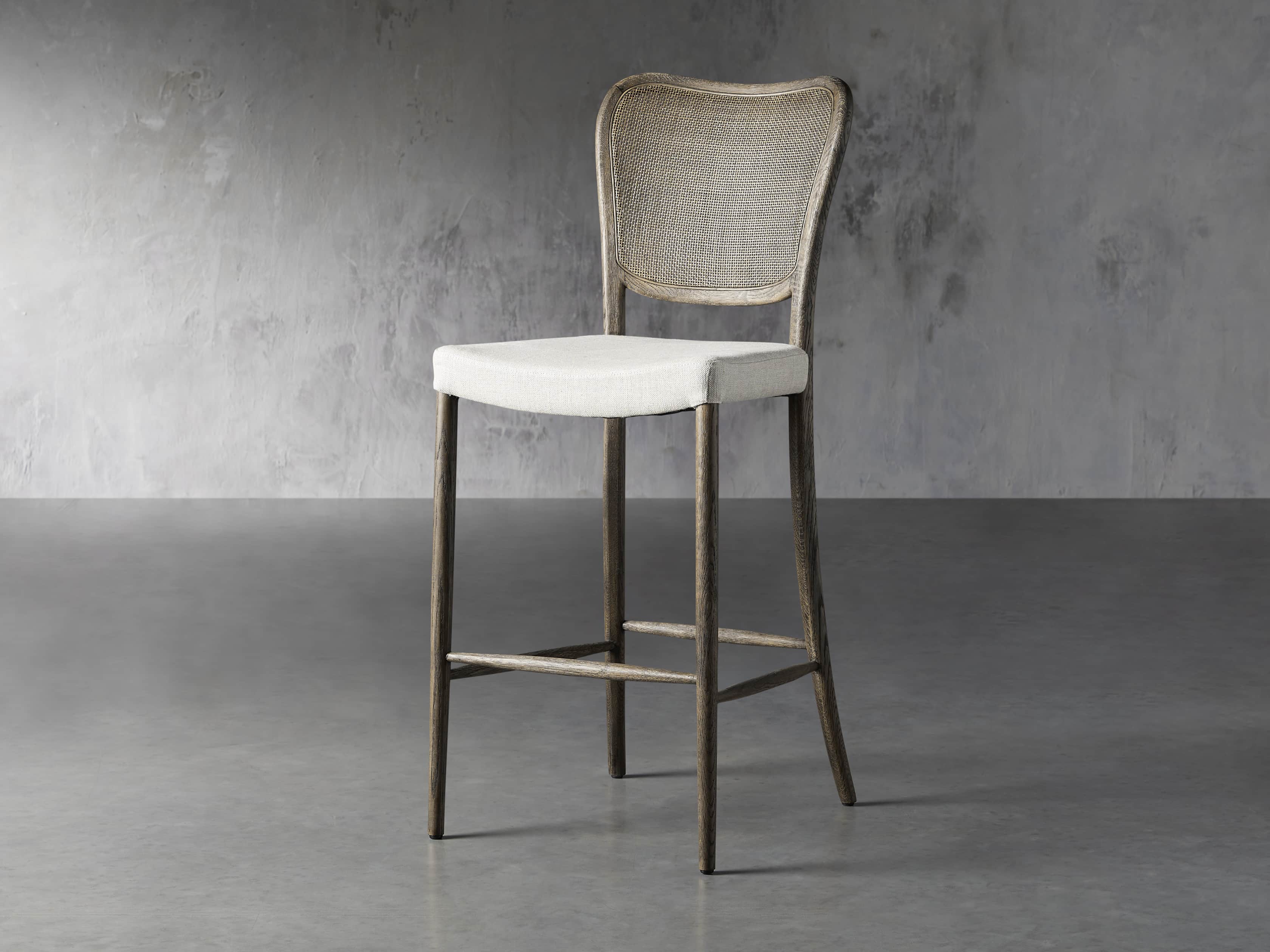 Tabouret Noa en cendre avec assise en lin naturel