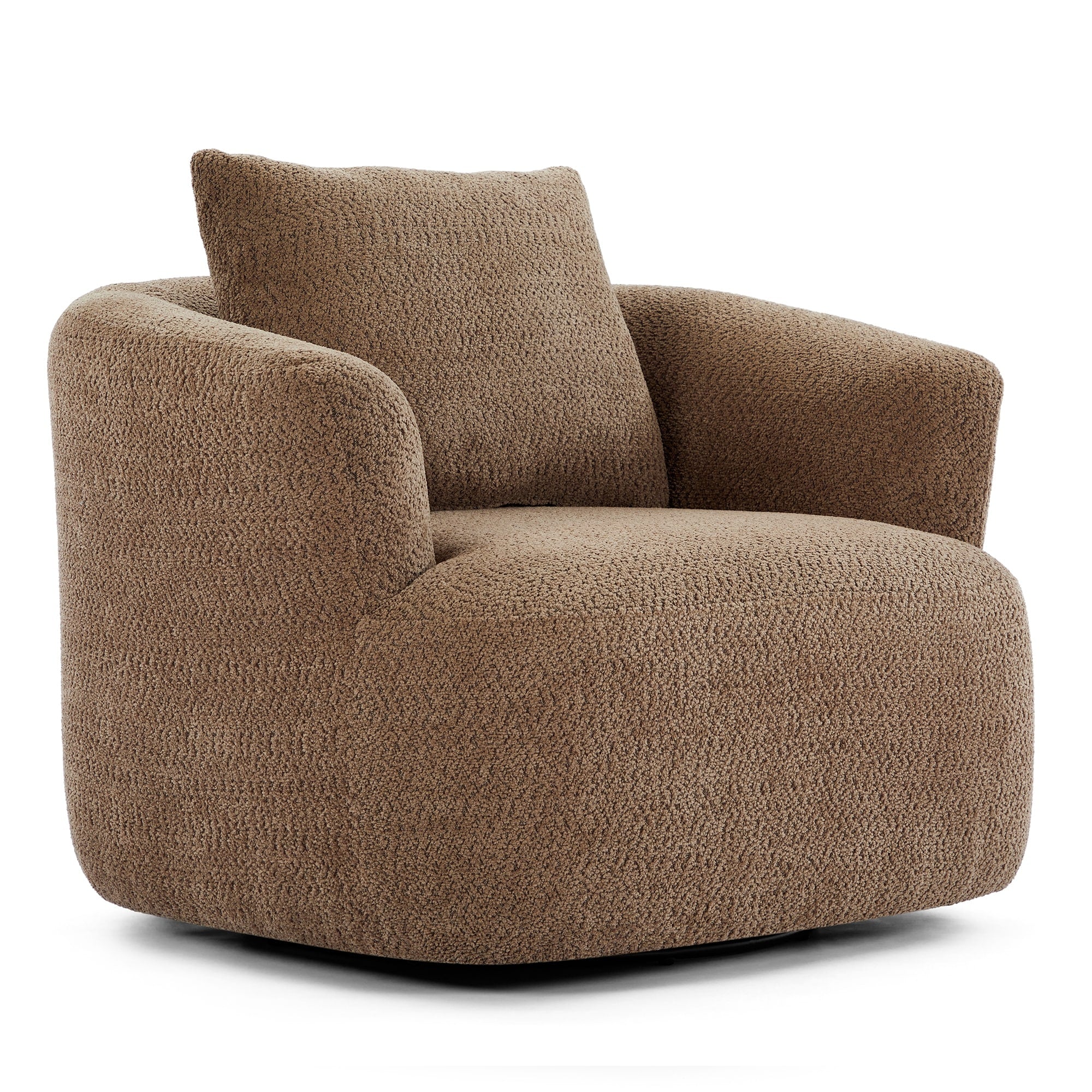Fauteuil pivotant à 360°, fauteuil d'appoint Boucle 38,2" avec coussin décoratif, fauteuil rembourré en forme de tonneau avec accoudoirs incurvés