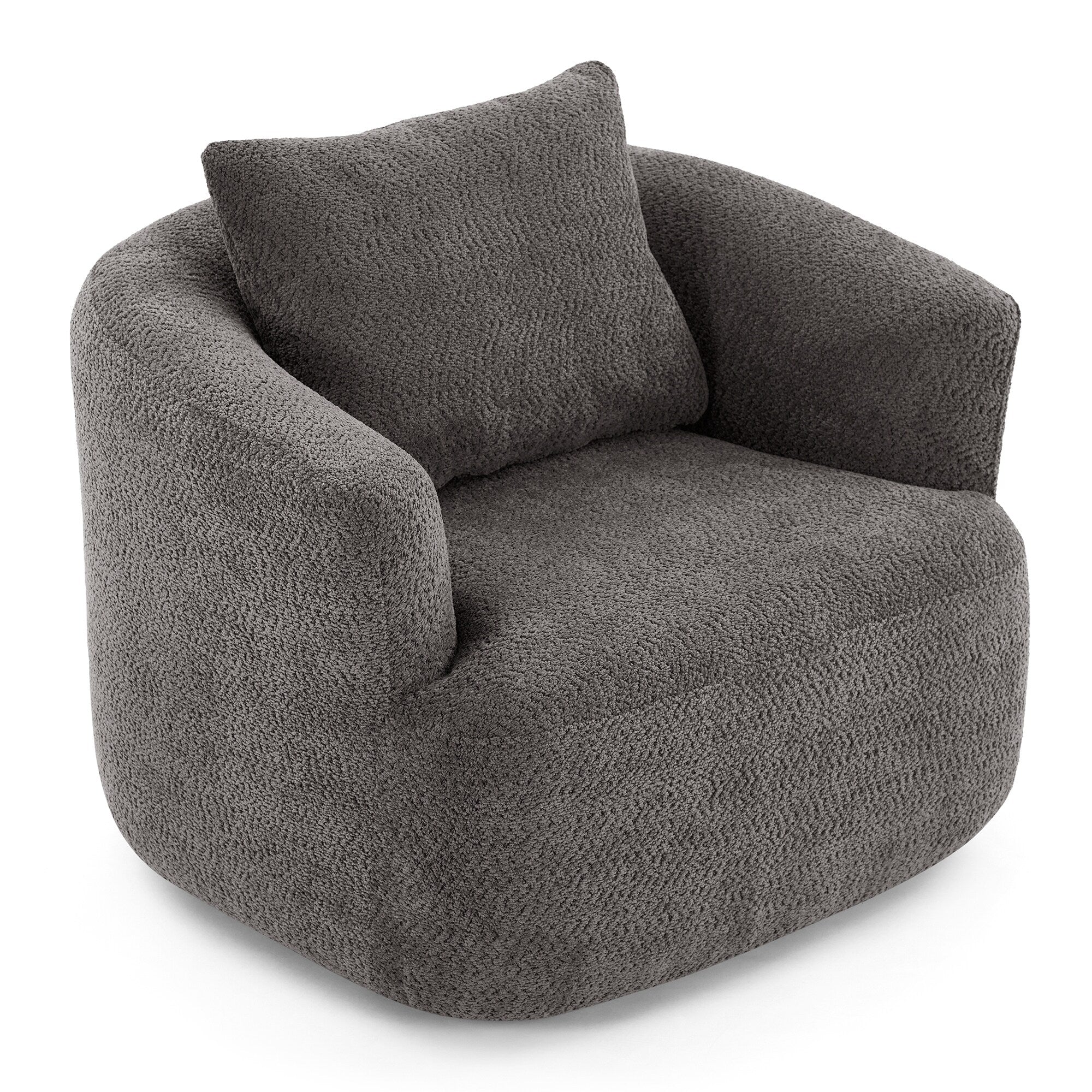 Fauteuil pivotant à 360°, fauteuil d'appoint Boucle 38,2" avec coussin décoratif, fauteuil rembourré en forme de tonneau avec accoudoirs incurvés