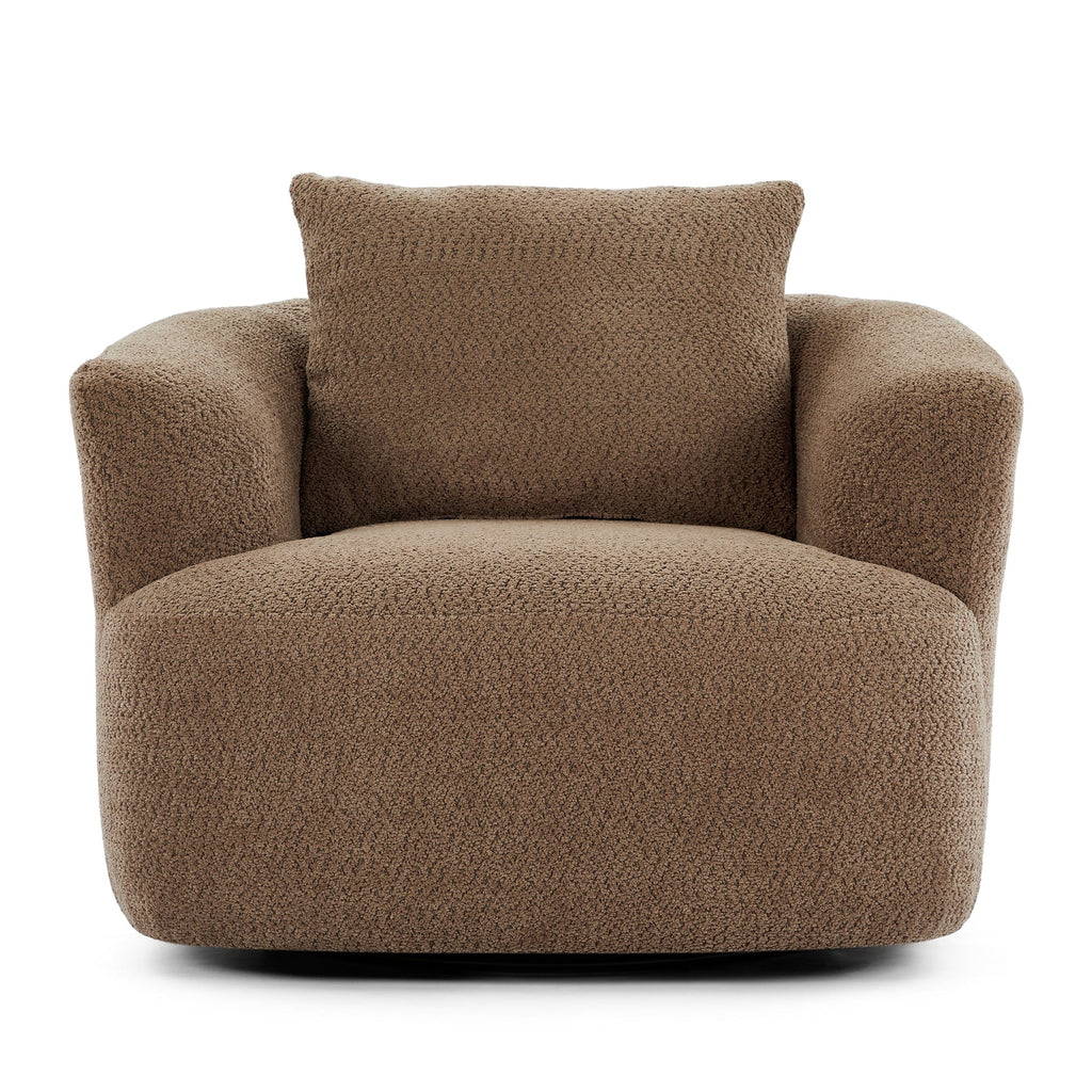 Fauteuil pivotant à 360°, fauteuil d'appoint Boucle 38,2" avec coussin décoratif, fauteuil rembourré en forme de tonneau avec accoudoirs incurvés