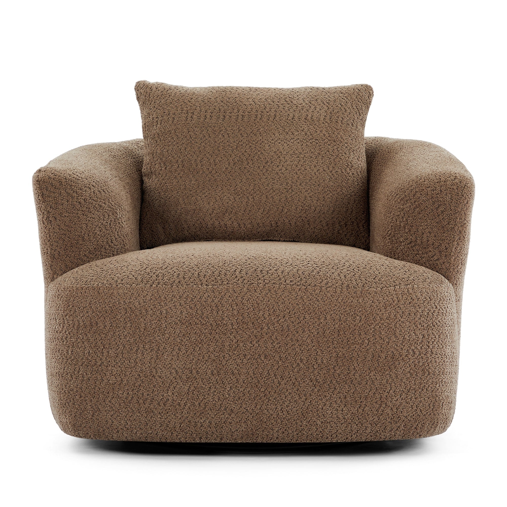 Fauteuil pivotant à 360°, fauteuil d'appoint Boucle 38,2" avec coussin décoratif, fauteuil rembourré en forme de tonneau avec accoudoirs incurvés