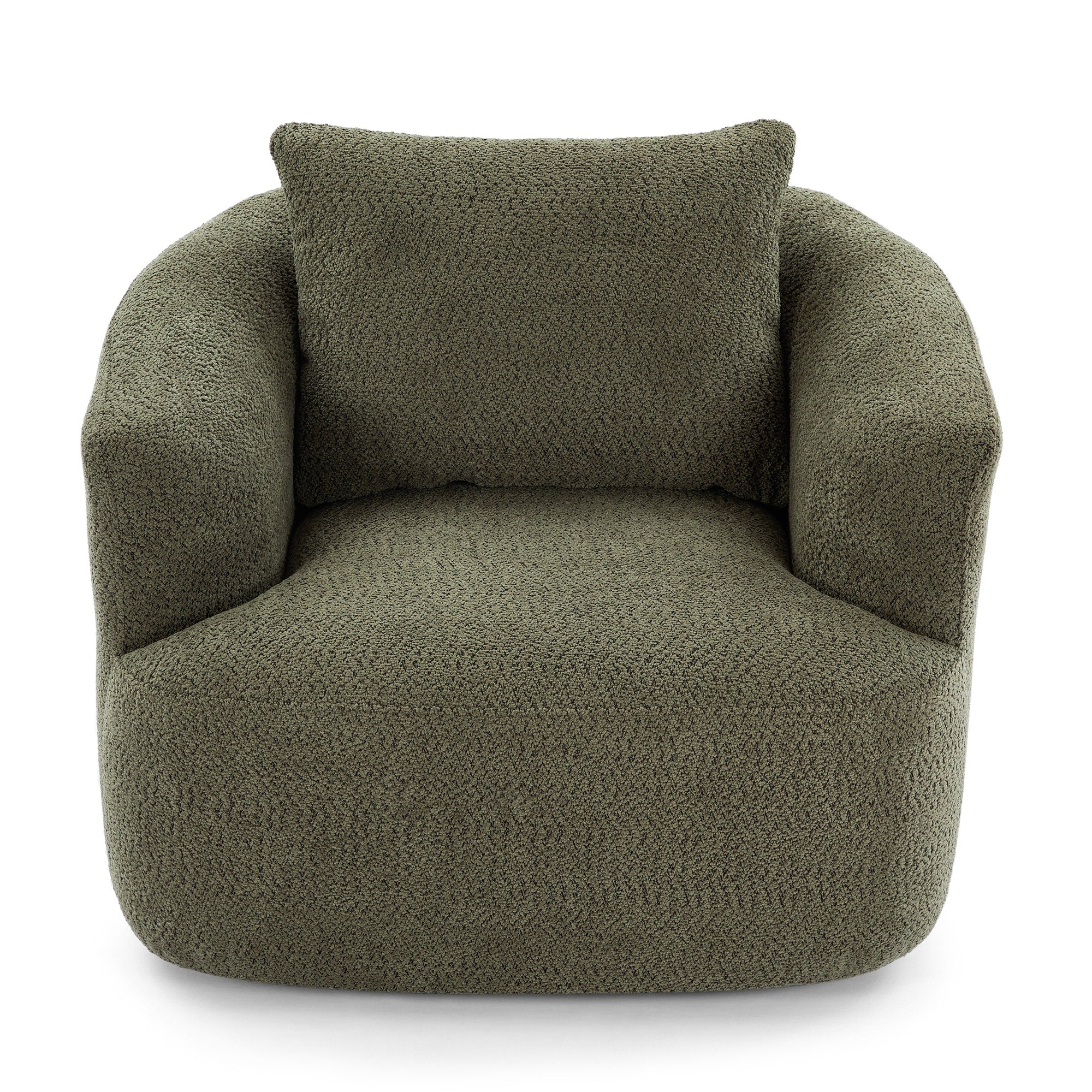 Fauteuil pivotant à 360°, fauteuil d'appoint Boucle 38,2" avec coussin décoratif, fauteuil rembourré en forme de tonneau avec accoudoirs incurvés
