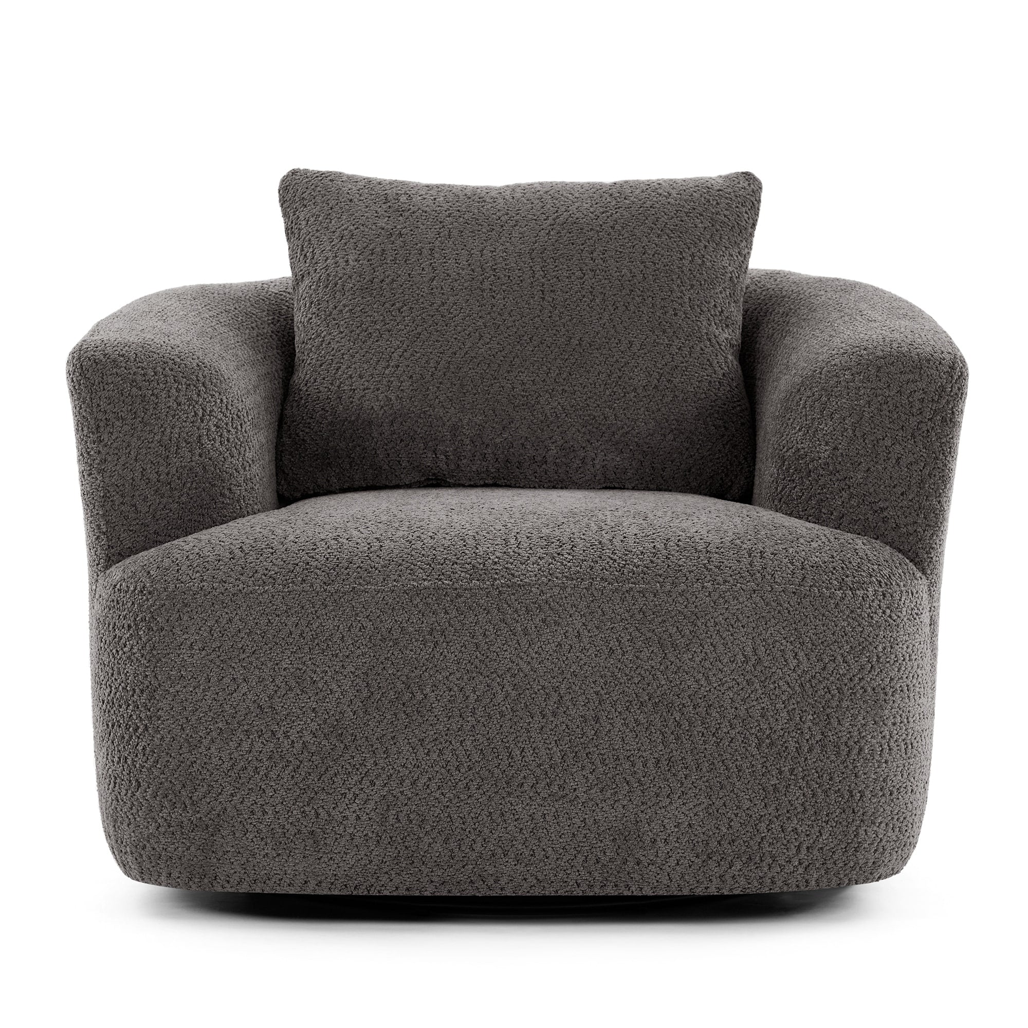 Fauteuil pivotant à 360°, fauteuil d'appoint Boucle 38,2" avec coussin décoratif, fauteuil rembourré en forme de tonneau avec accoudoirs incurvés