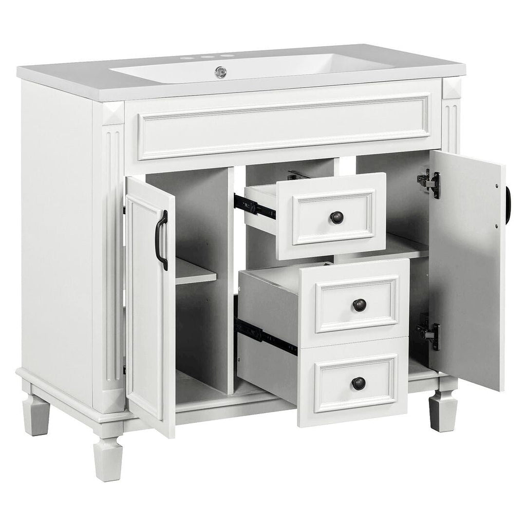 Meuble-lavabo moderne de 36 po avec lavabo supérieur et armoire à miroir, 2 portes et 2 tiroirs