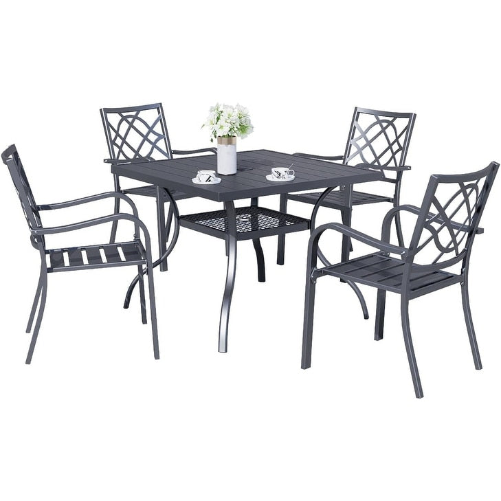 Table à manger rectangulaire en métal pour patio extérieur 60 x 37 avec trou pour parasol pour 6 personnes