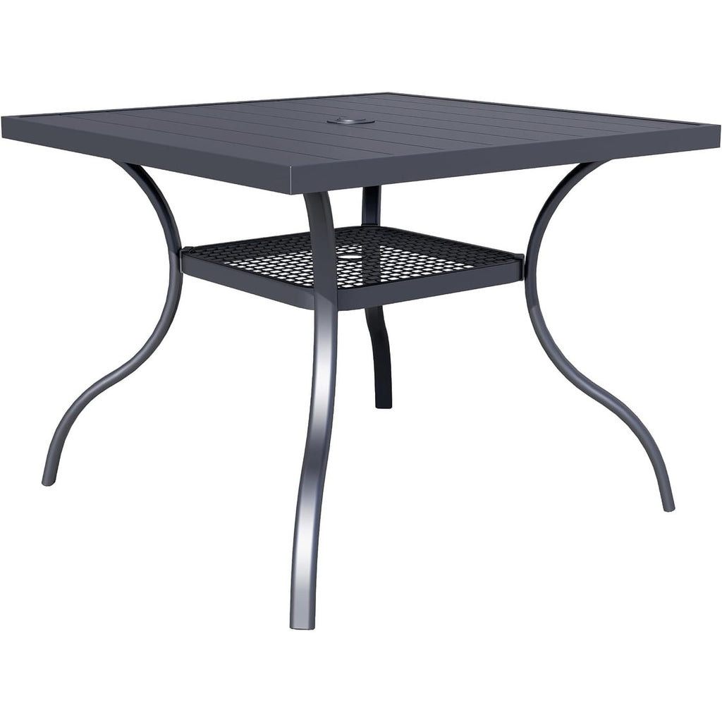 Table à manger rectangulaire en métal pour patio extérieur 60 x 37 avec trou pour parasol pour 6 personnes