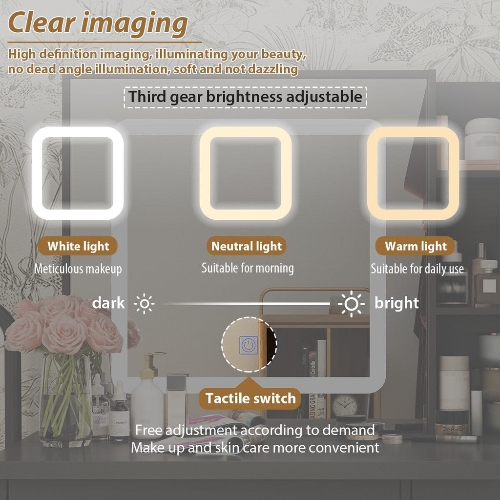 Ensemble de coiffeuse de maquillage de 39,4 po de largeur avec tabouret et miroir