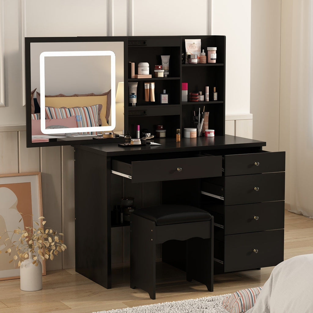 Ensemble de coiffeuse de maquillage de 39,4 po de large avec tabouret et miroir