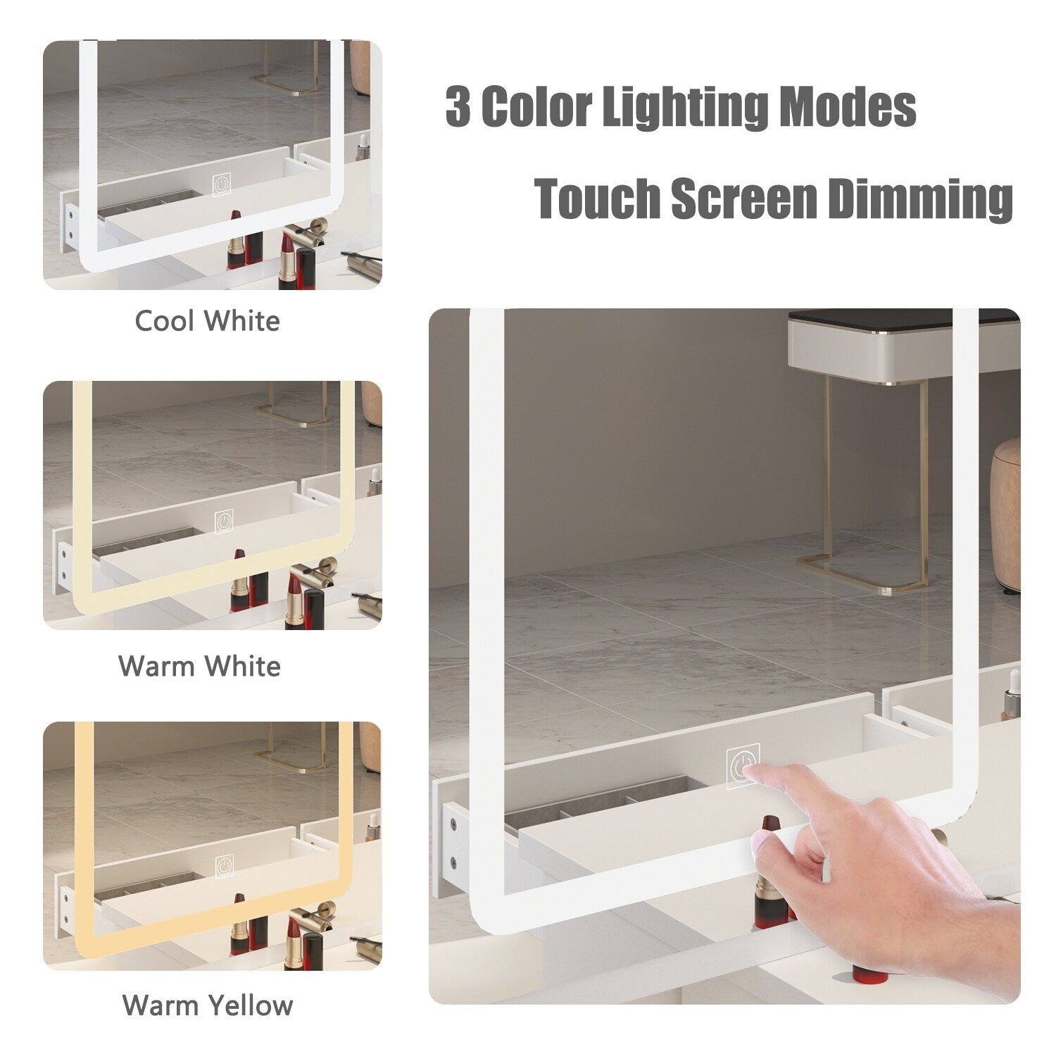 Ensemble de coiffeuse de maquillage de 39,4 po de large avec tabouret et miroir