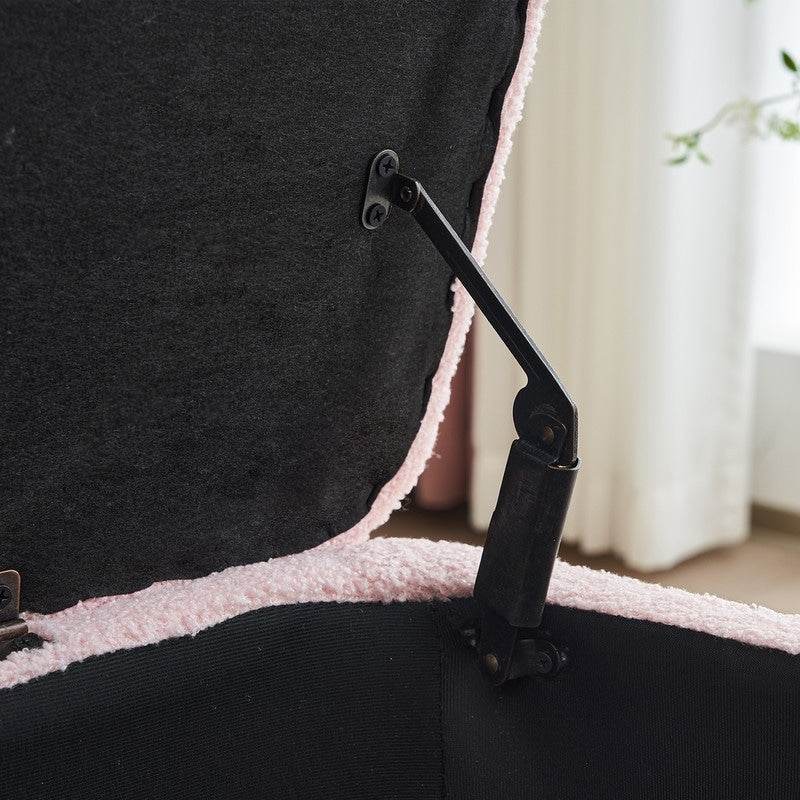 Banc ottoman de rangement en sherpa blanc cassé, repose-pieds, pour salon, chambre à coucher, pieds en bois