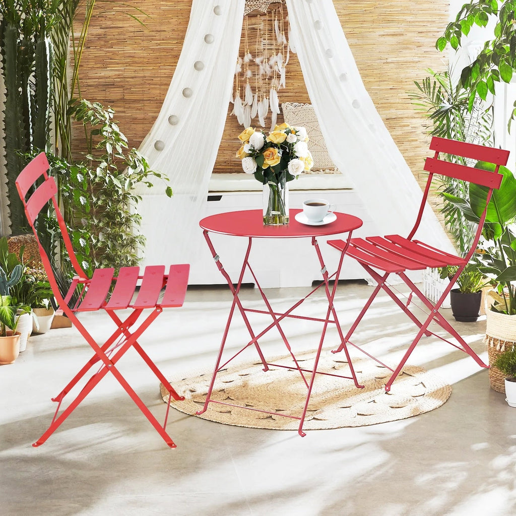 Ensemble bistrot pliant en métal 3 pièces, résistant aux intempéries, pour l'extérieur et l'intérieur, idéal pour la terrasse, la cour et le jardin.