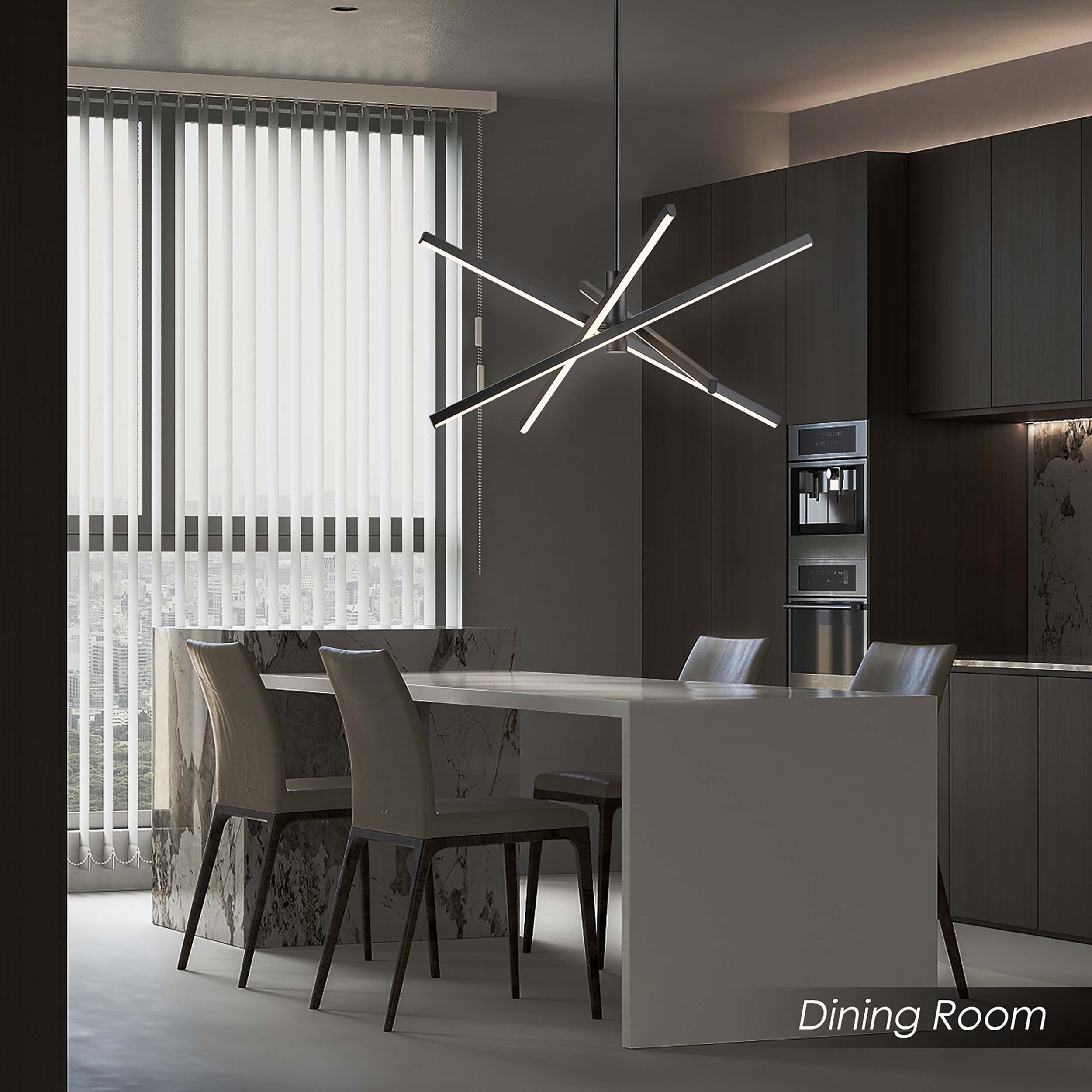 Lustre LED moderne en aluminium noir/doré, plafonnier linéaire Spoutnik pour salon/salle à manger/cuisine