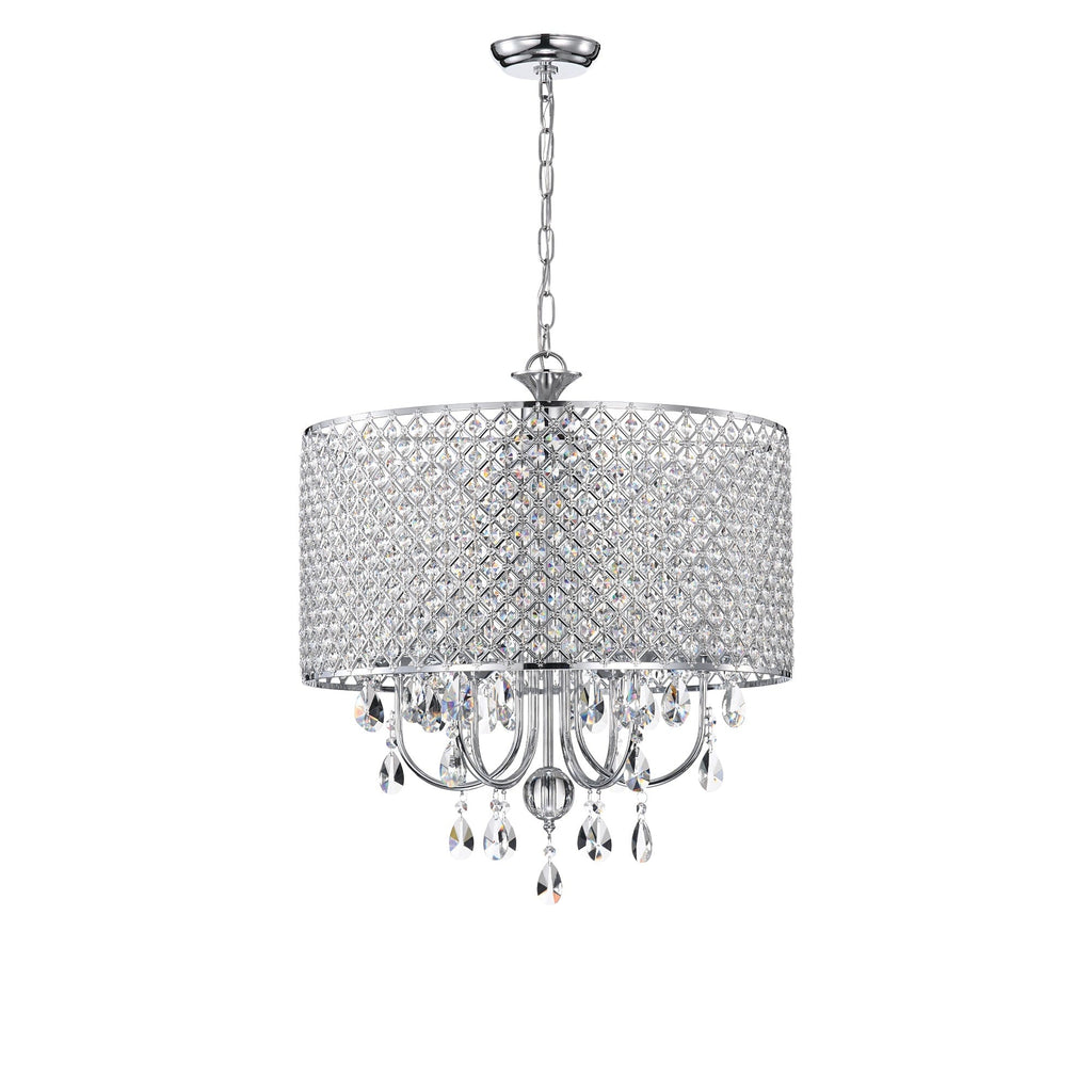 Lustre tambour à perles rondes avec cristaux suspendus