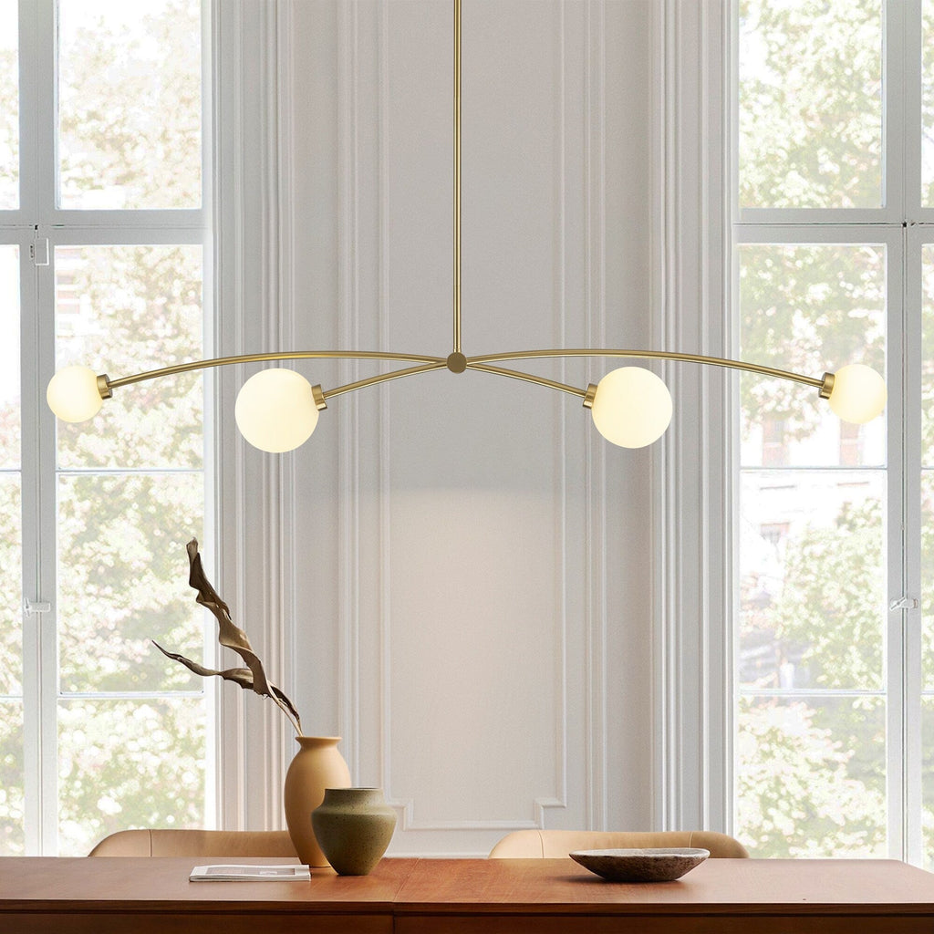 Suspension Sputnik linéaire simple et moderne à 4 lumières, couleur or, pour îlot de cuisine ou salle à manger – 130 cm (l) x 28 cm (p) x 15 cm (h).