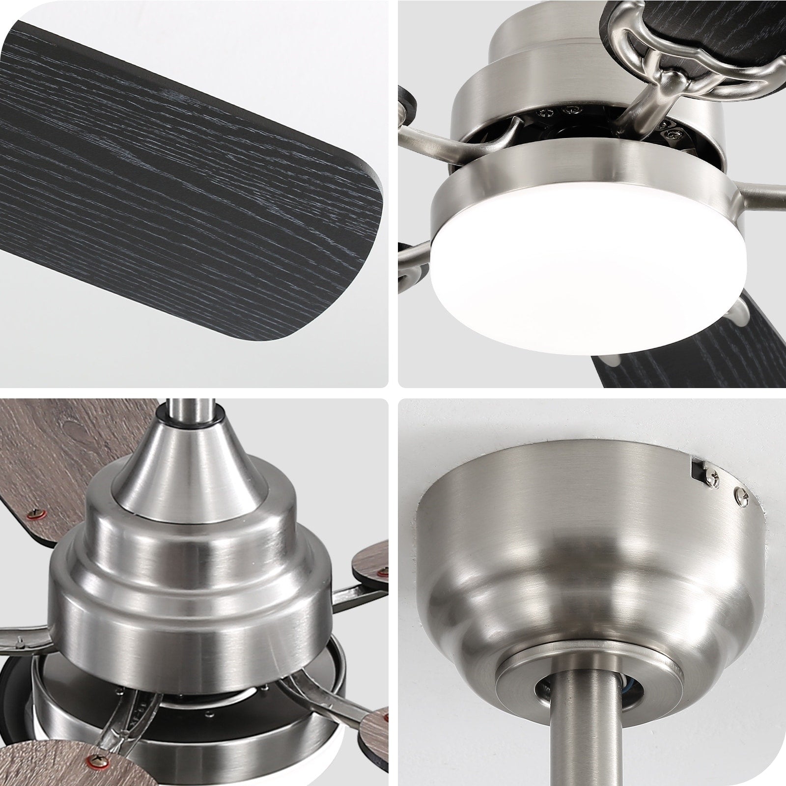 Ventilateur de plafond à LED intégré 48 et 52 pouces avec lumière et télécommande, moteur CC réversible