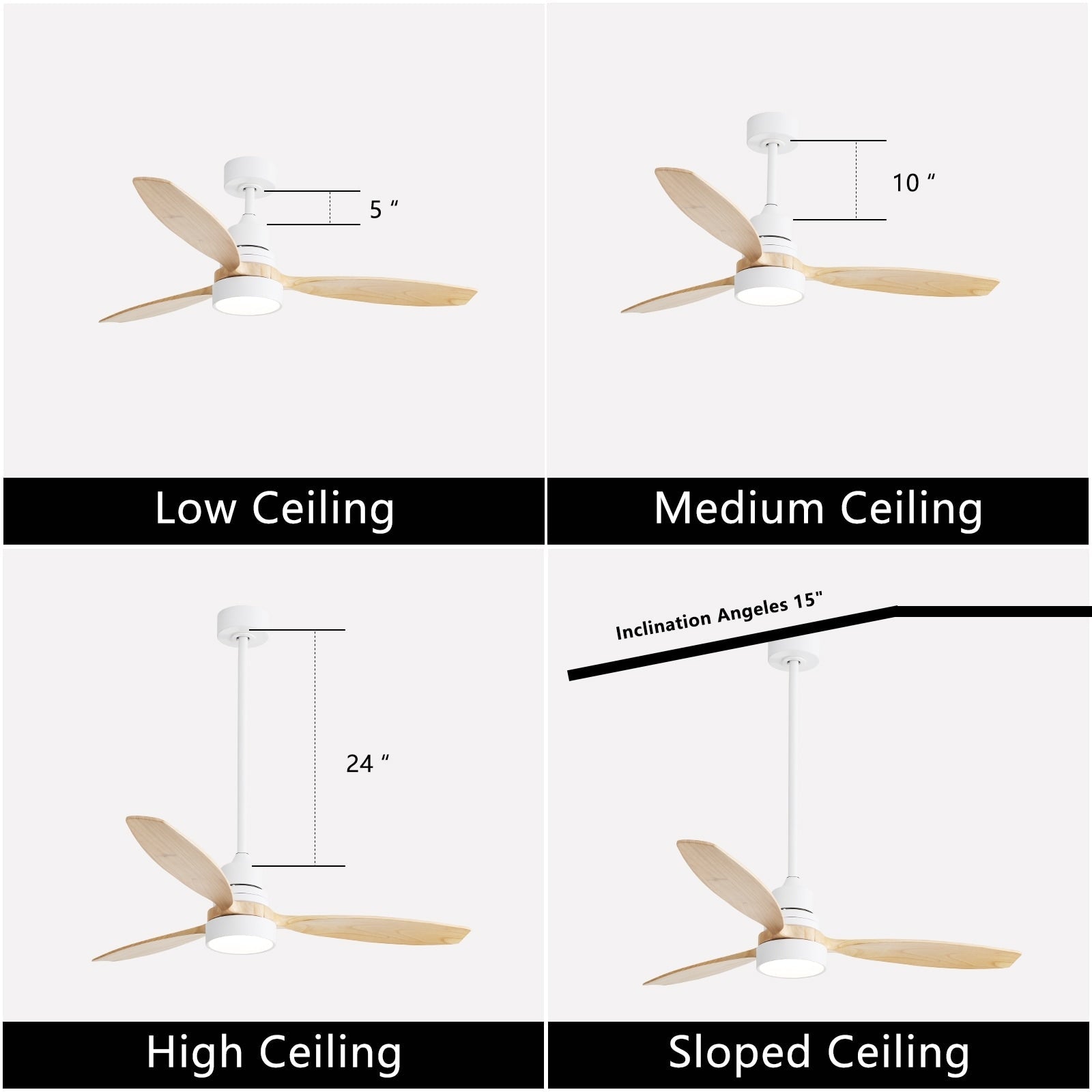 Ventilateur de plafond à LED intégré 48 et 52 pouces avec lumière et télécommande, moteur CC réversible