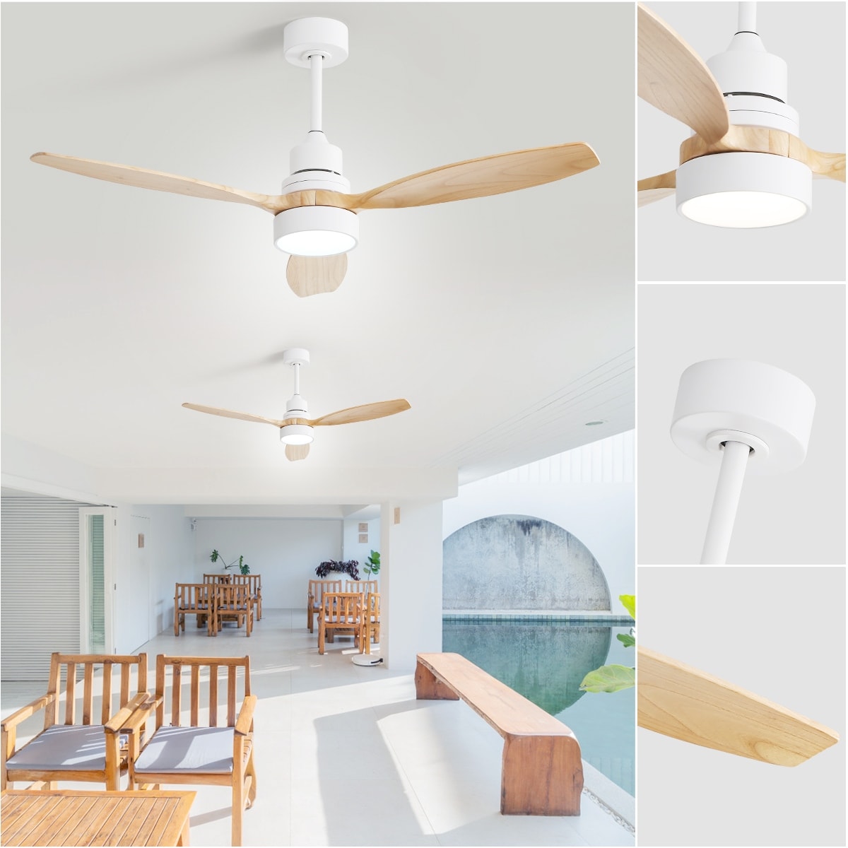 Ventilateur de plafond à LED intégré 48 et 52 pouces avec lumière et télécommande, moteur CC réversible