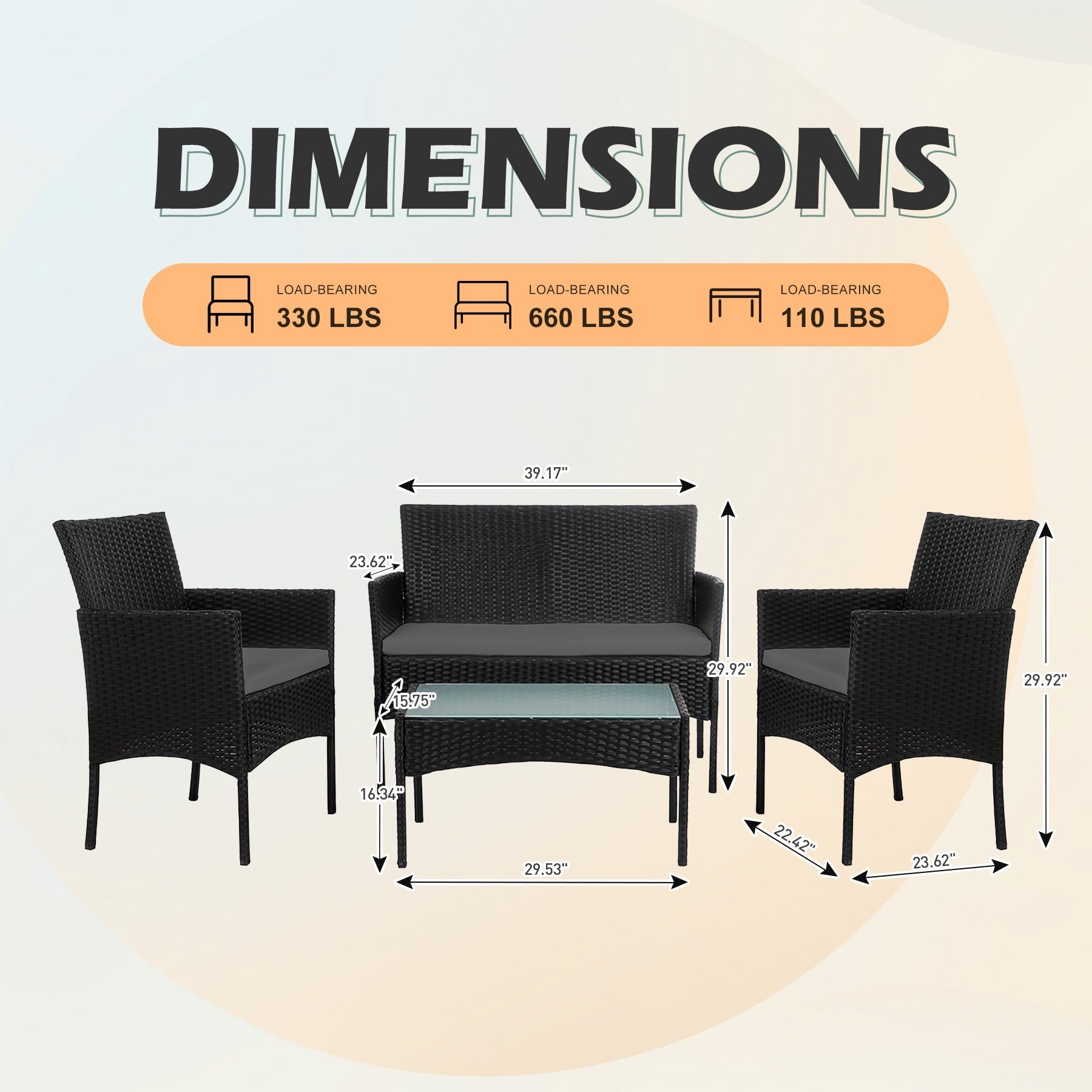 Ensemble de 4 meubles de jardin en osier, sectionnel et en rotin avec coussins
