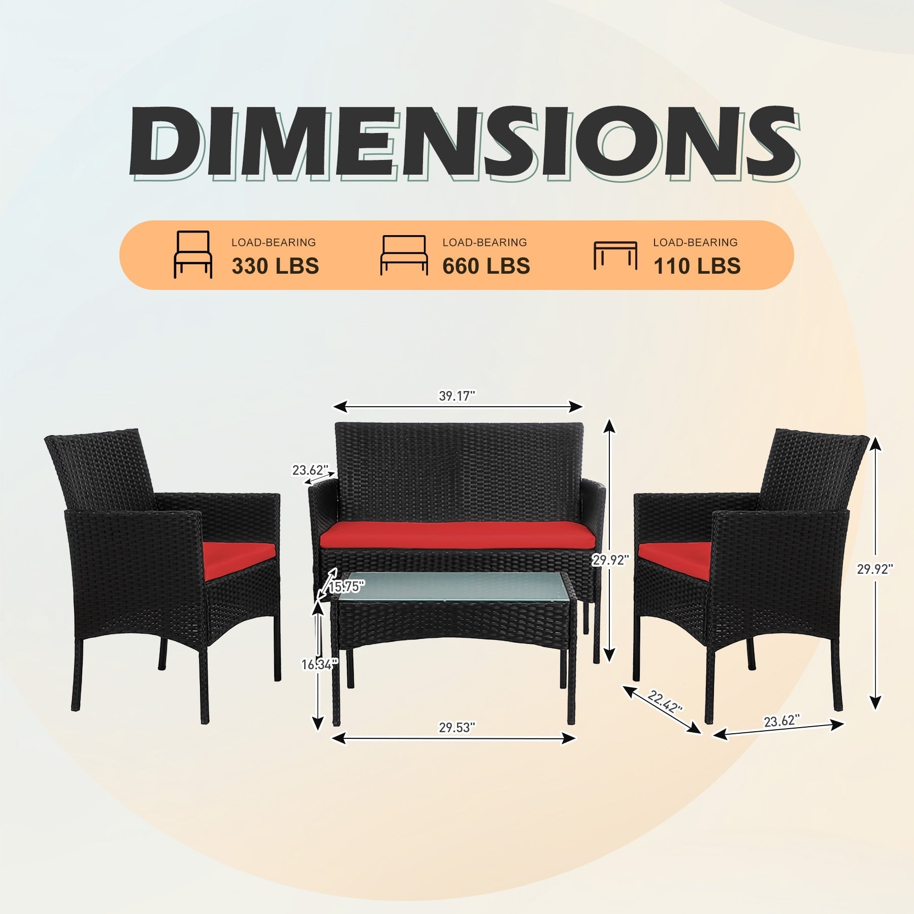 Ensemble de 4 meubles de jardin en osier, sectionnel et en rotin avec coussins