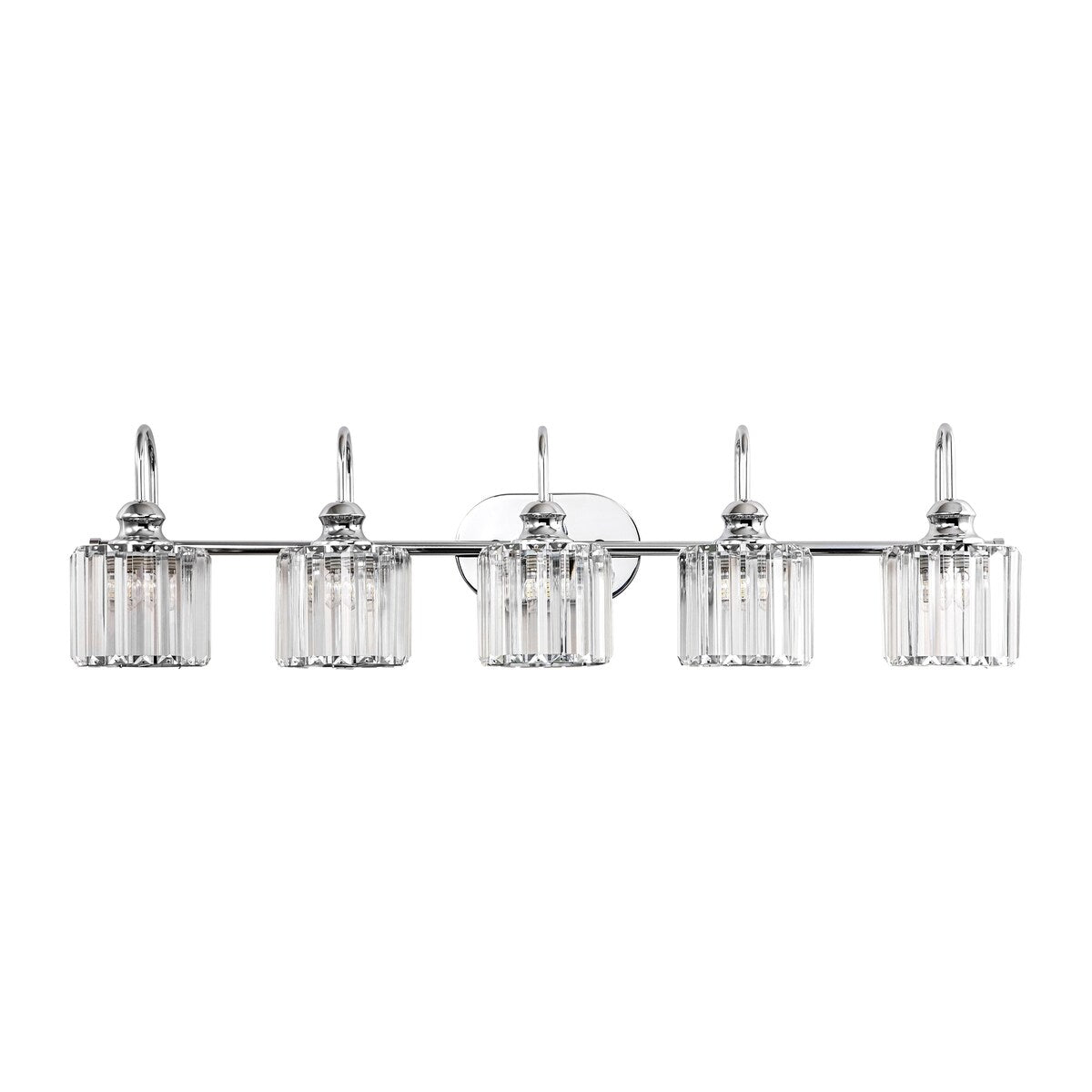 Luminaires de salle de bain en cristal à 5 ​​lumières, style glamour, linéaires et à intensité variable, avec abat-jour cylindrique en cristal