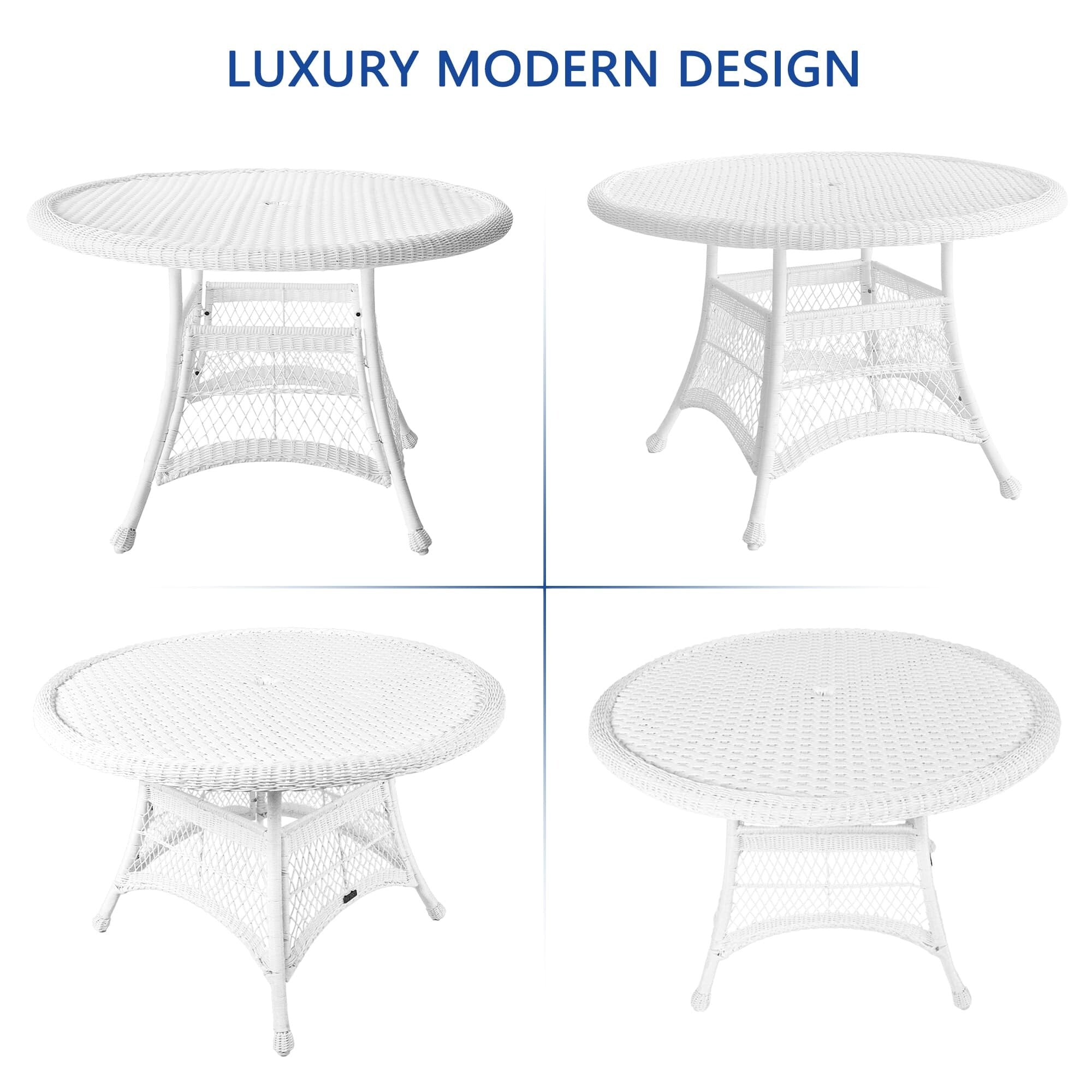 Ensemble de salle à manger en résine tressée blanche 5 pièces