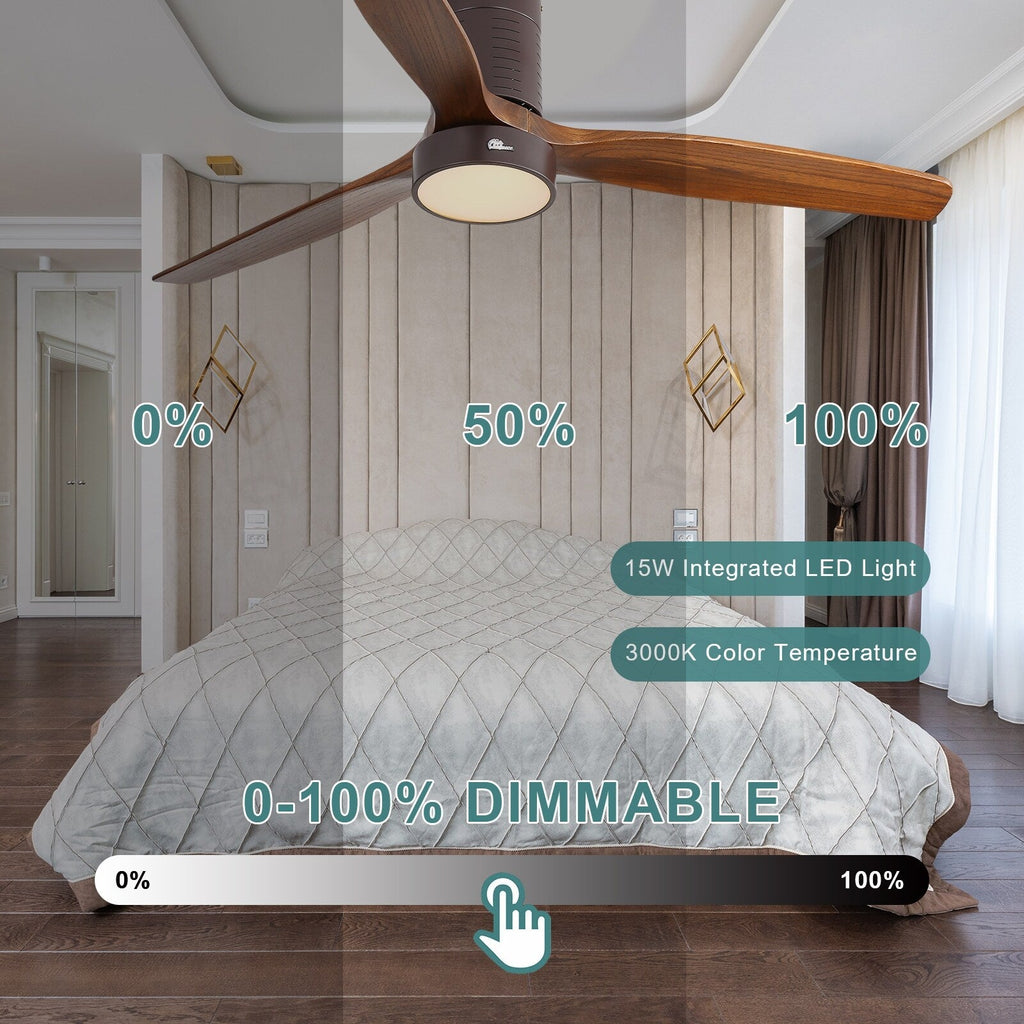 Ventilateur de plafond encastré de style campagnard de 52 pouces avec éclairage et télécommande, moteur CC réversible