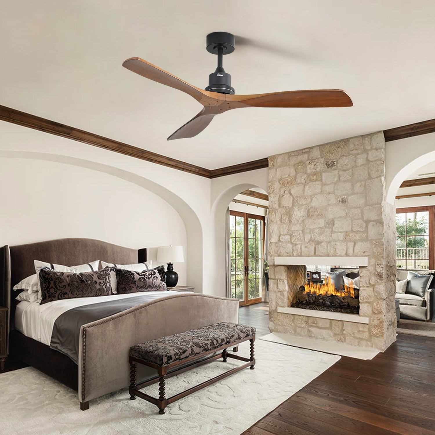 Ventilateur de plafond d'intérieur en bois Sofucor 52 avec télécommande et éclairage intégré en option