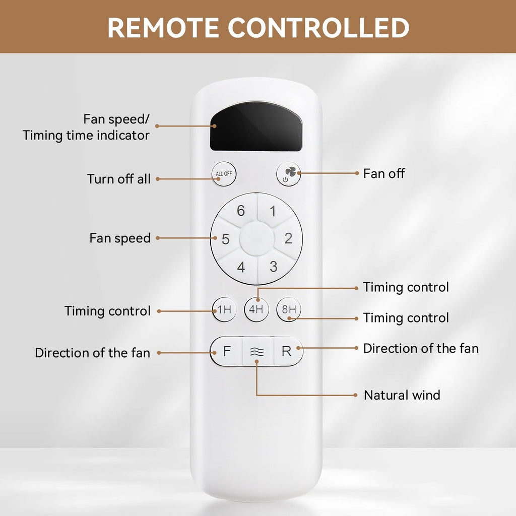 Ventilateur de plafond moderne en bois massif/ABS de 52 pouces avec télécommande (sans lumière), 6 vitesses de vent, flux d'air réversible