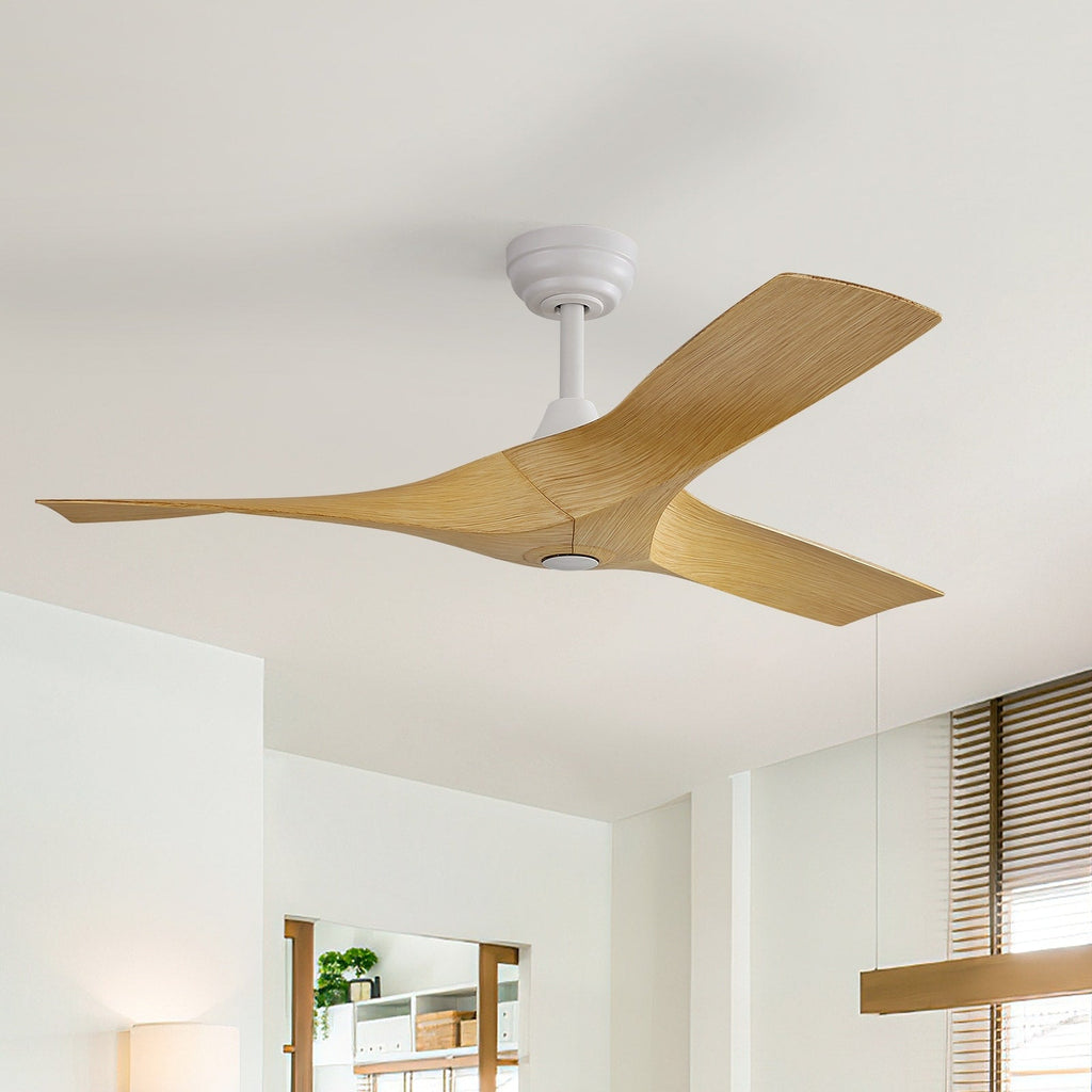 Ventilateur de plafond moderne en bois massif/ABS de 52 pouces avec télécommande (sans lumière), 6 vitesses de vent, flux d'air réversible