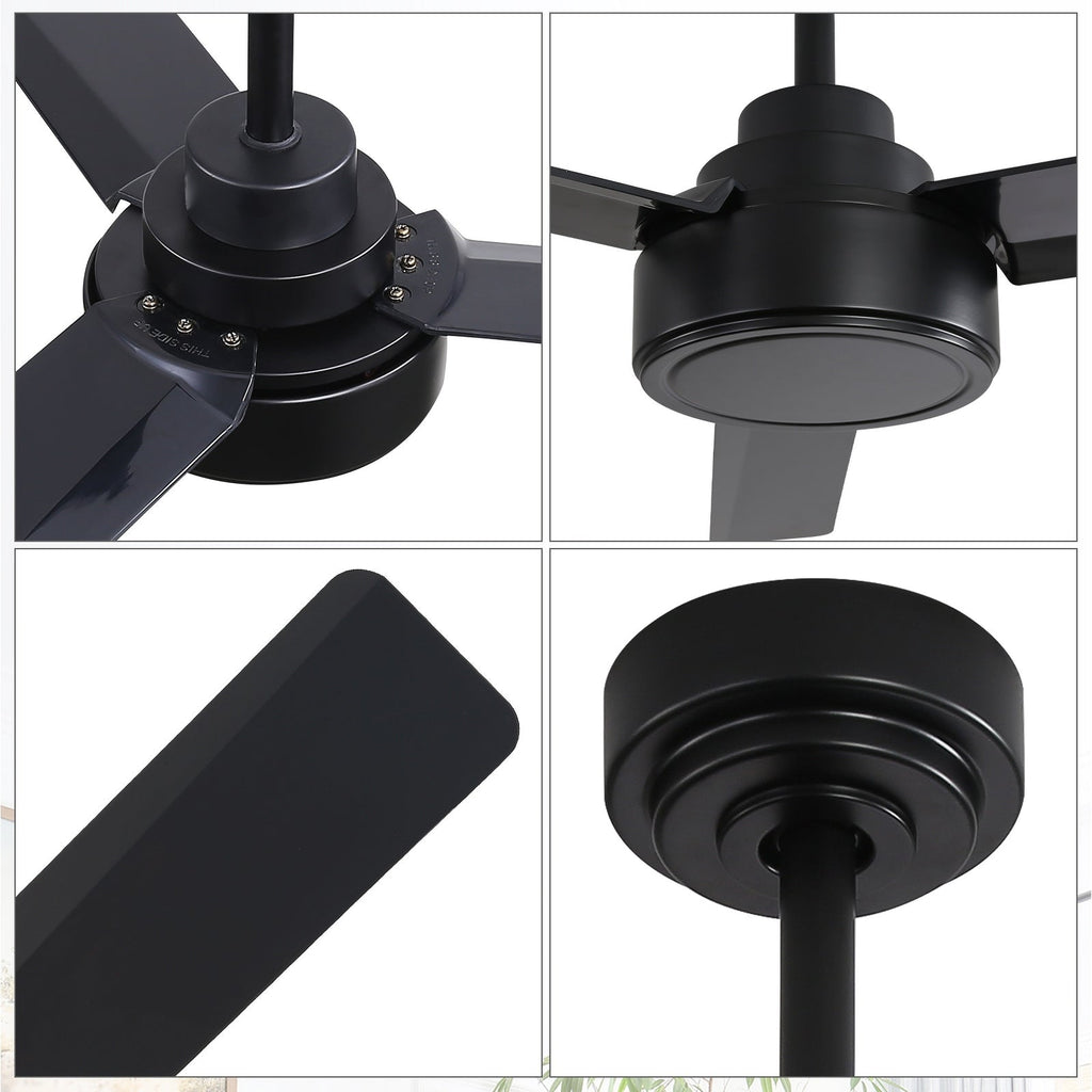 Ventilateur de plafond moderne en bois massif/ABS de 52 pouces avec télécommande (sans lumière), 6 vitesses de vent, flux d'air réversible