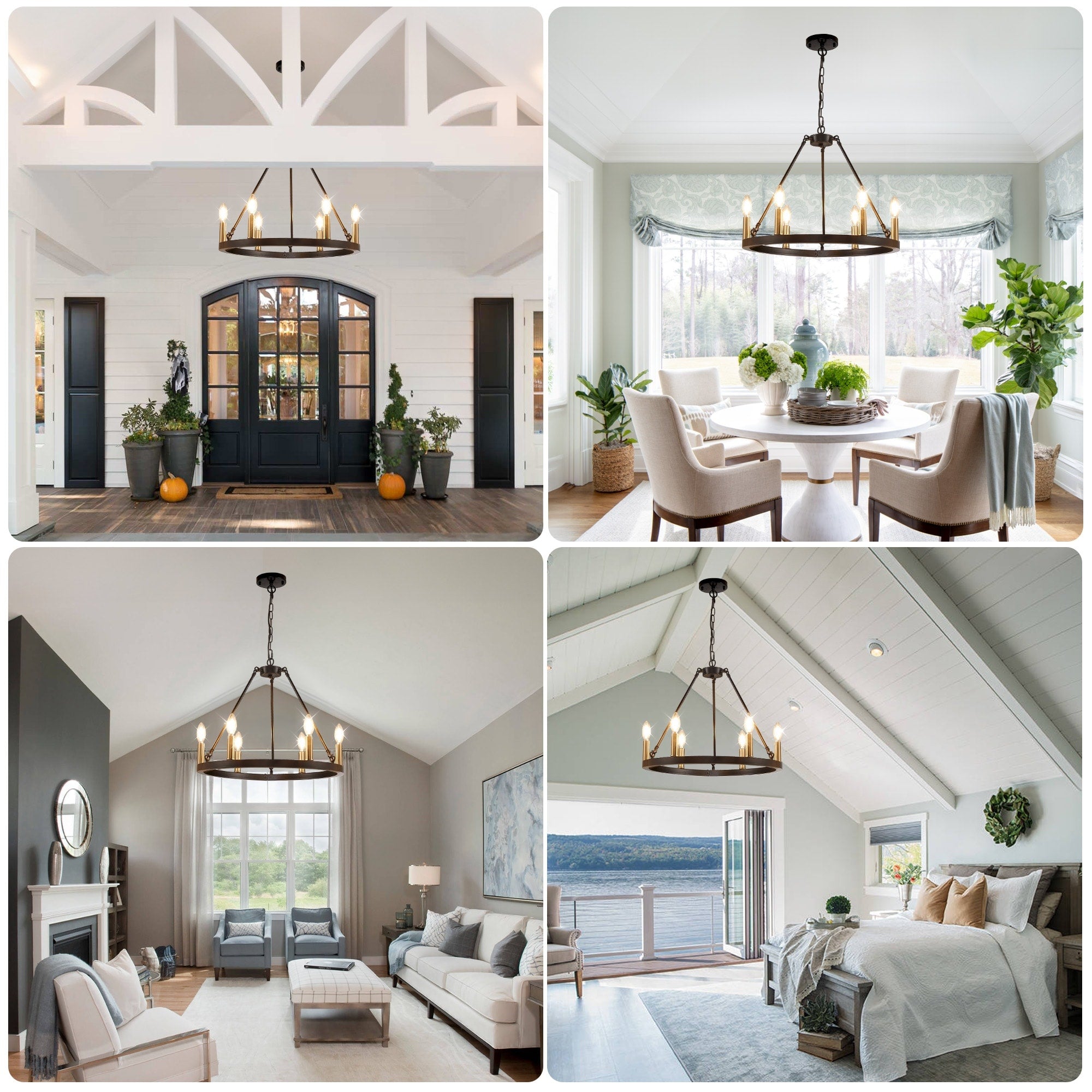 Lustre rond à 24 lumières en forme de roue de chariot de 54 pouces